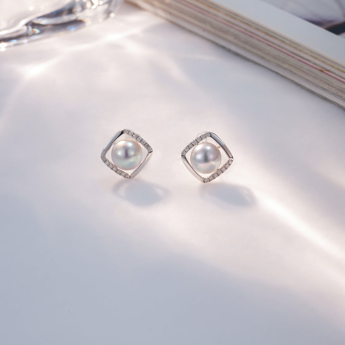 18K Gold Diamond Silver Blue Akoya Pearl Earrings for Women - Luxury Elegant Pearl Jewelry Gift for Wedding, Anniversary & Special Occasions - KE00126
