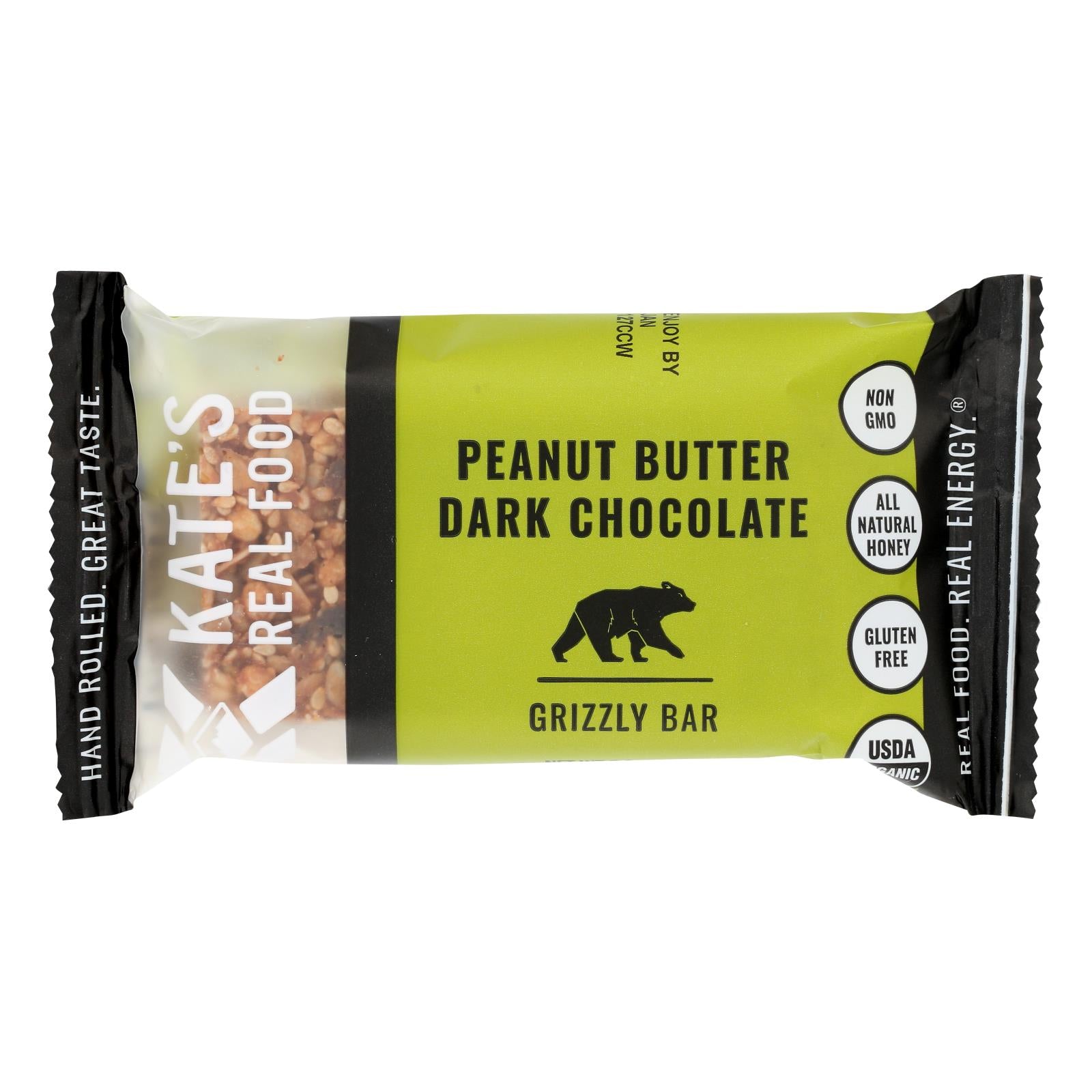 Organic Peanut Butter Dark Chocolate Energy Bars by Kate's Real Food - Gluten-Free, Non-GMO Snacks for Hiking, Camping & Healthy On-the-Go Nutrition