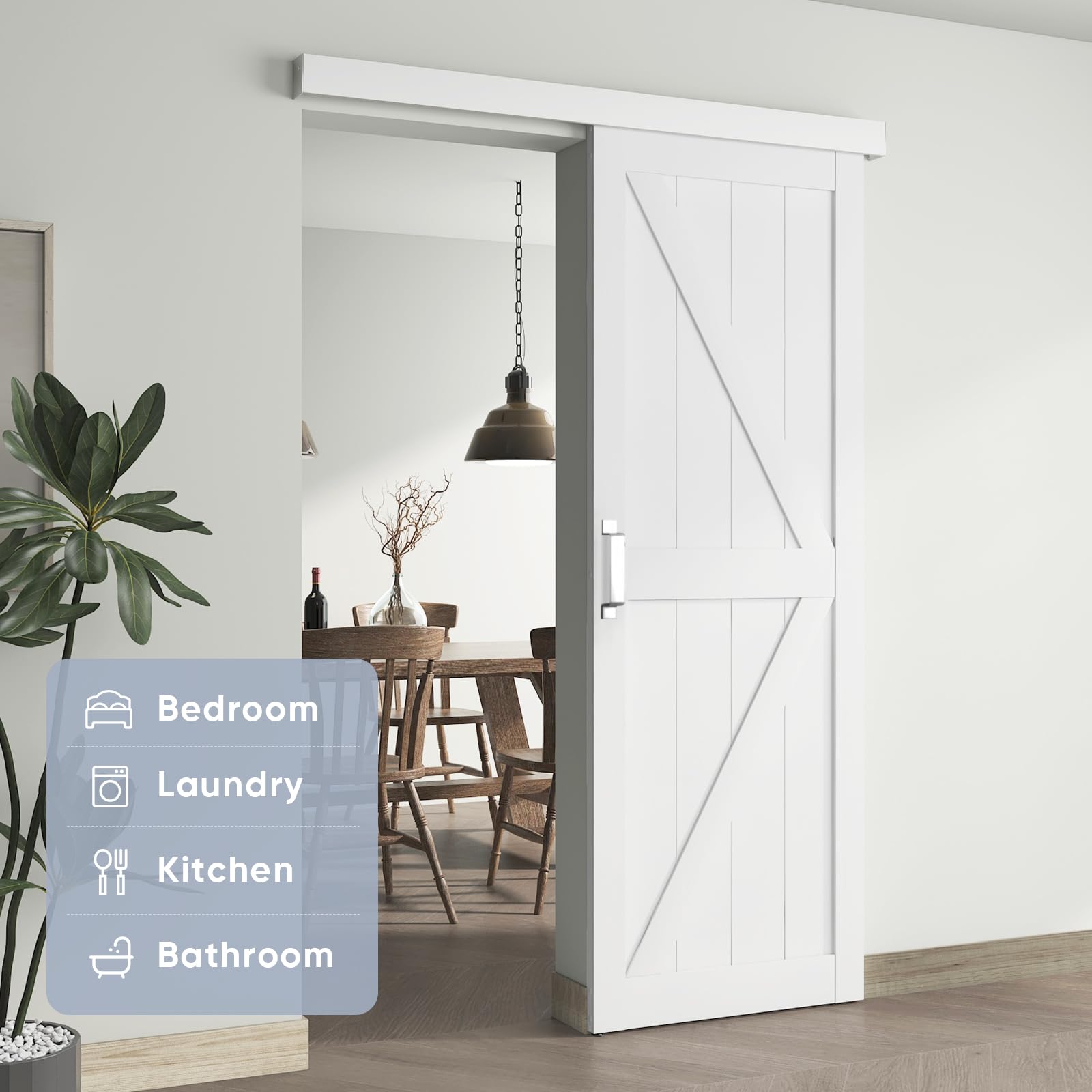 BARNSMITH 30x84 Inch White Sliding Barn Door with 5FT Hardware Kit - Solid Wood Waterproof PVC Surface, Silver Box Rail - Easy Assembly for Bedroom, Closet, or Farmhouse Style Home