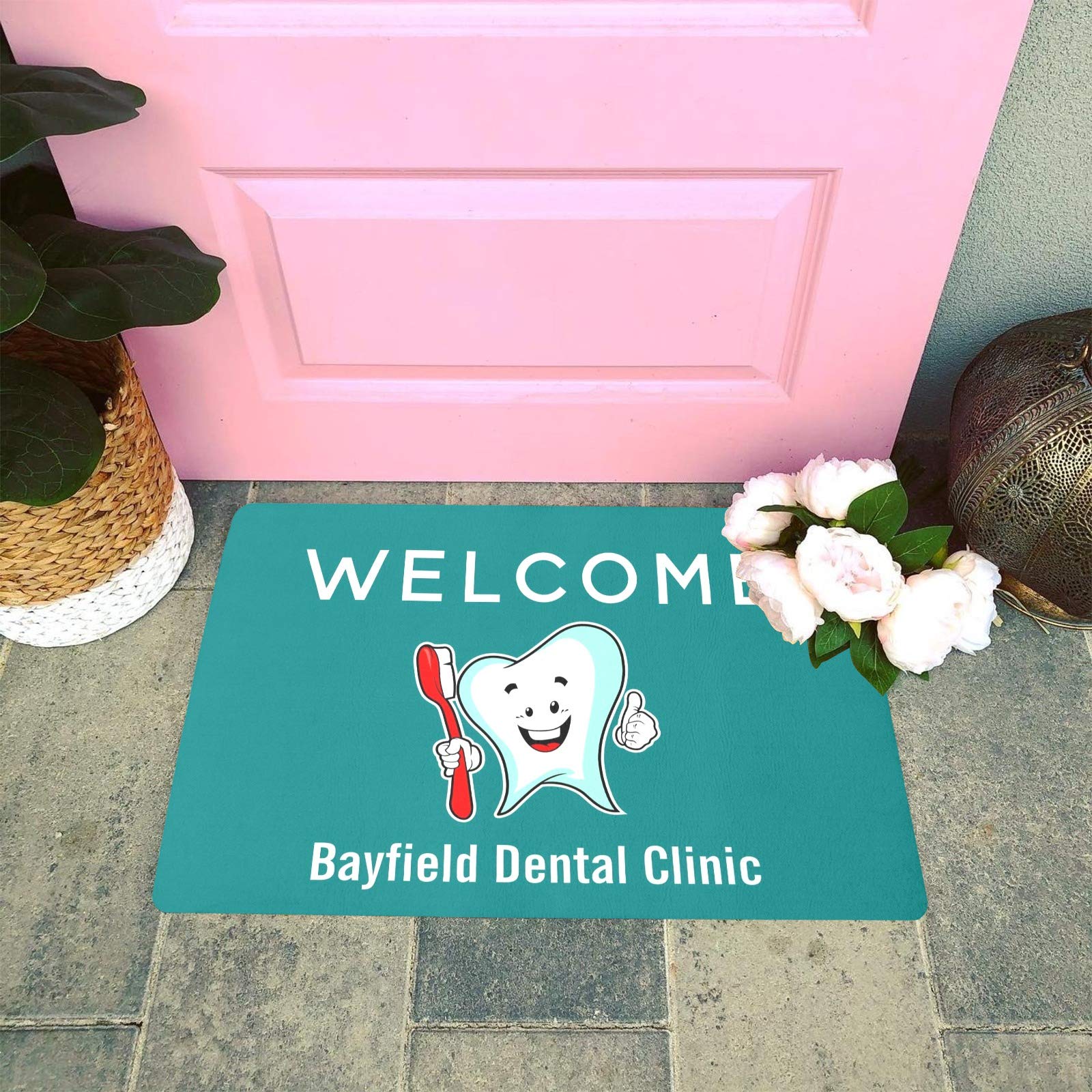 Custom Welcome to Dental Clinic Doormat 30x18 Inch - Personalized Indoor/Outdoor Non-Slip Entrance Rug for Dental Offices, Waiting Rooms & Home Decor