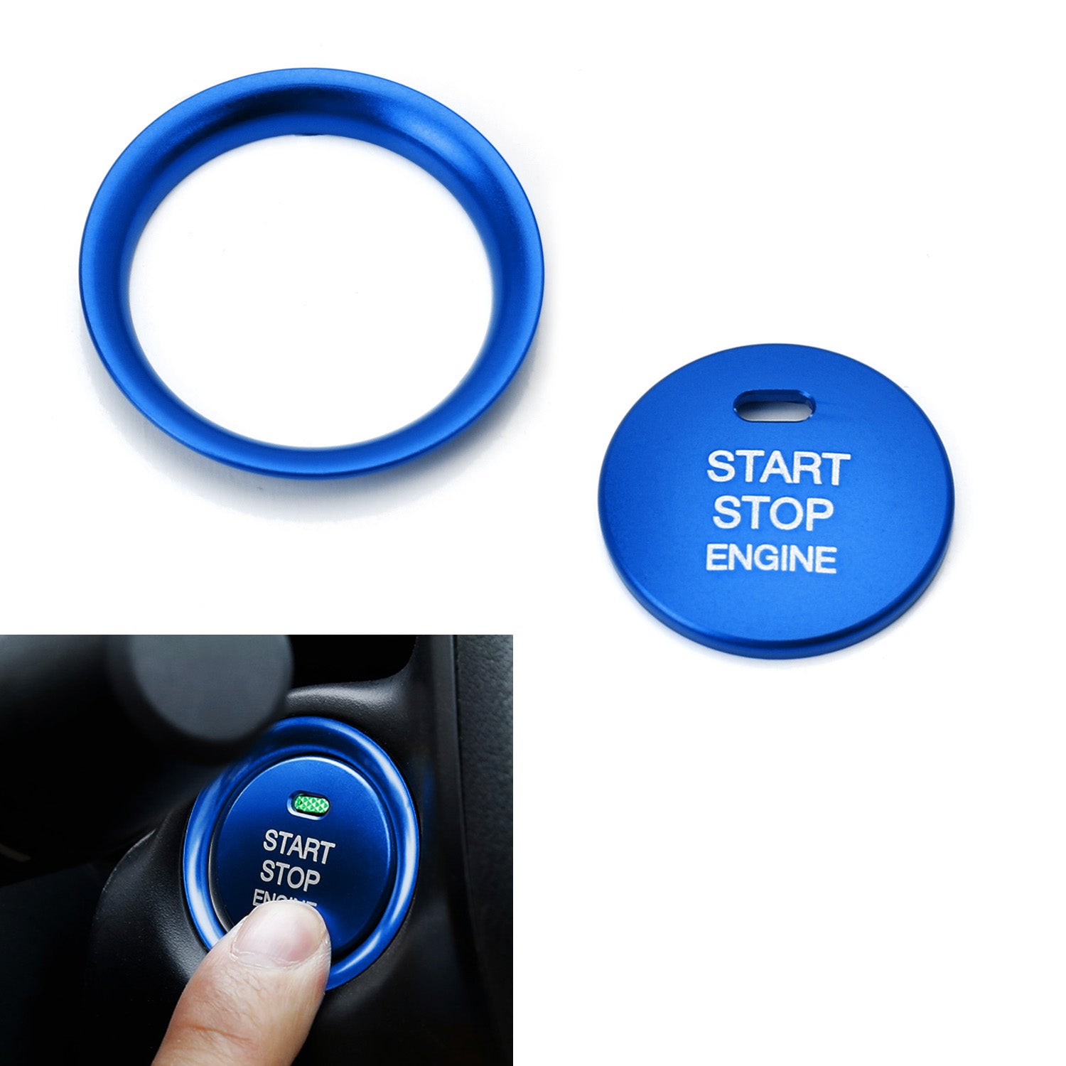 Blue Aluminum Keyless Engine Push Start Button with Decoration Ring for Mazda 3 & 6 - Upgrade Your Car Ignition System for Enhanced Driving Experience