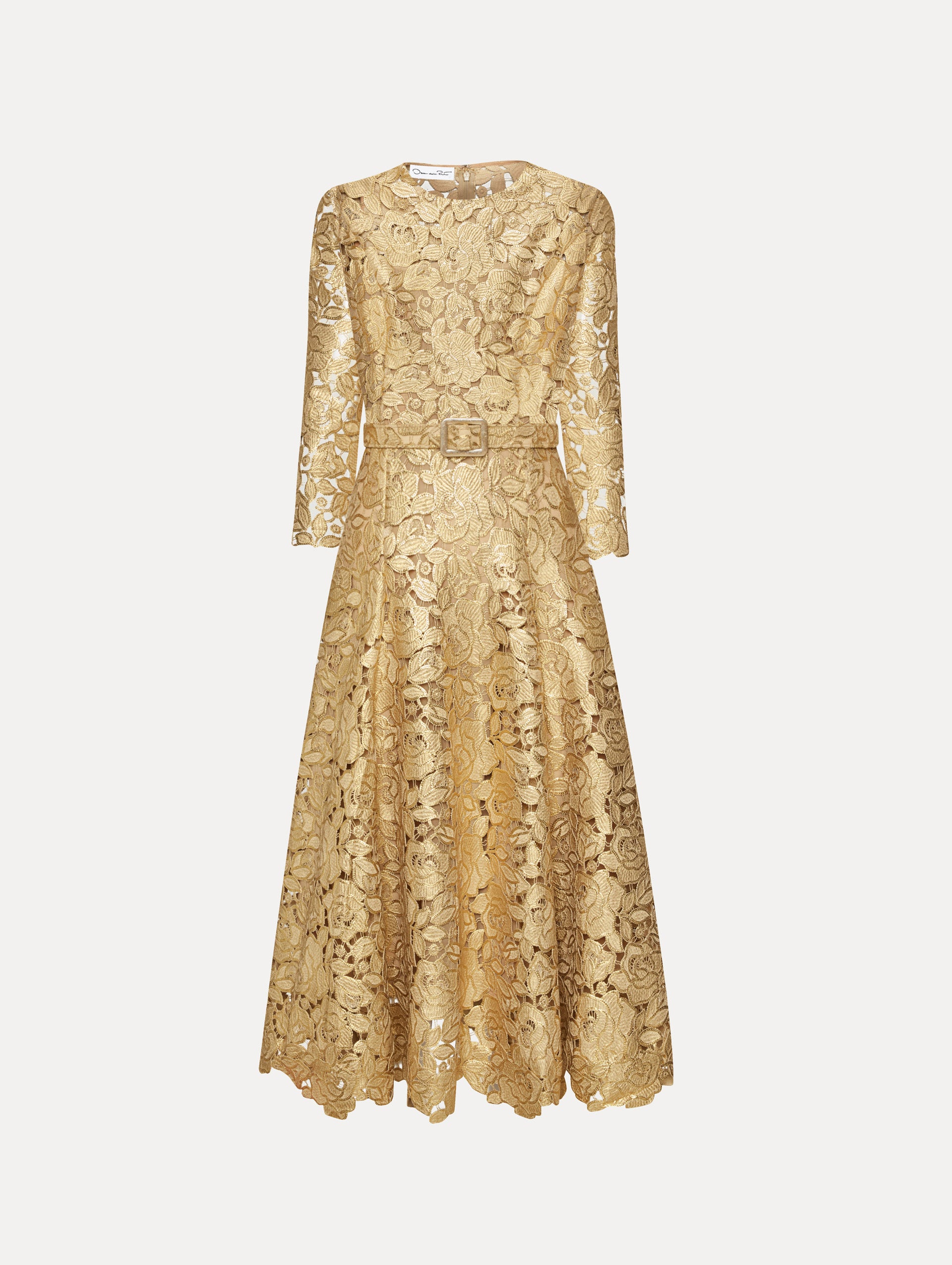 Elegant Gold Foil Rose Guipure Lace Dress for Women - Perfect for Weddings, Parties & Special Occasions
