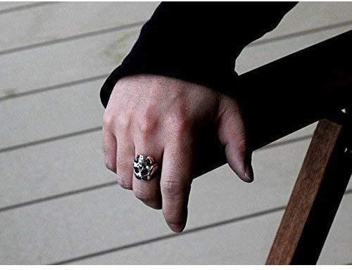 COSUMOSU 925 Sterling Silver Skull Punk Biker Ring for Men - Gothic Edgy Jewelry for Bikers, Rockers & Alternative Fashion Lovers - Perfect for Concerts, Parties & Everyday Wear