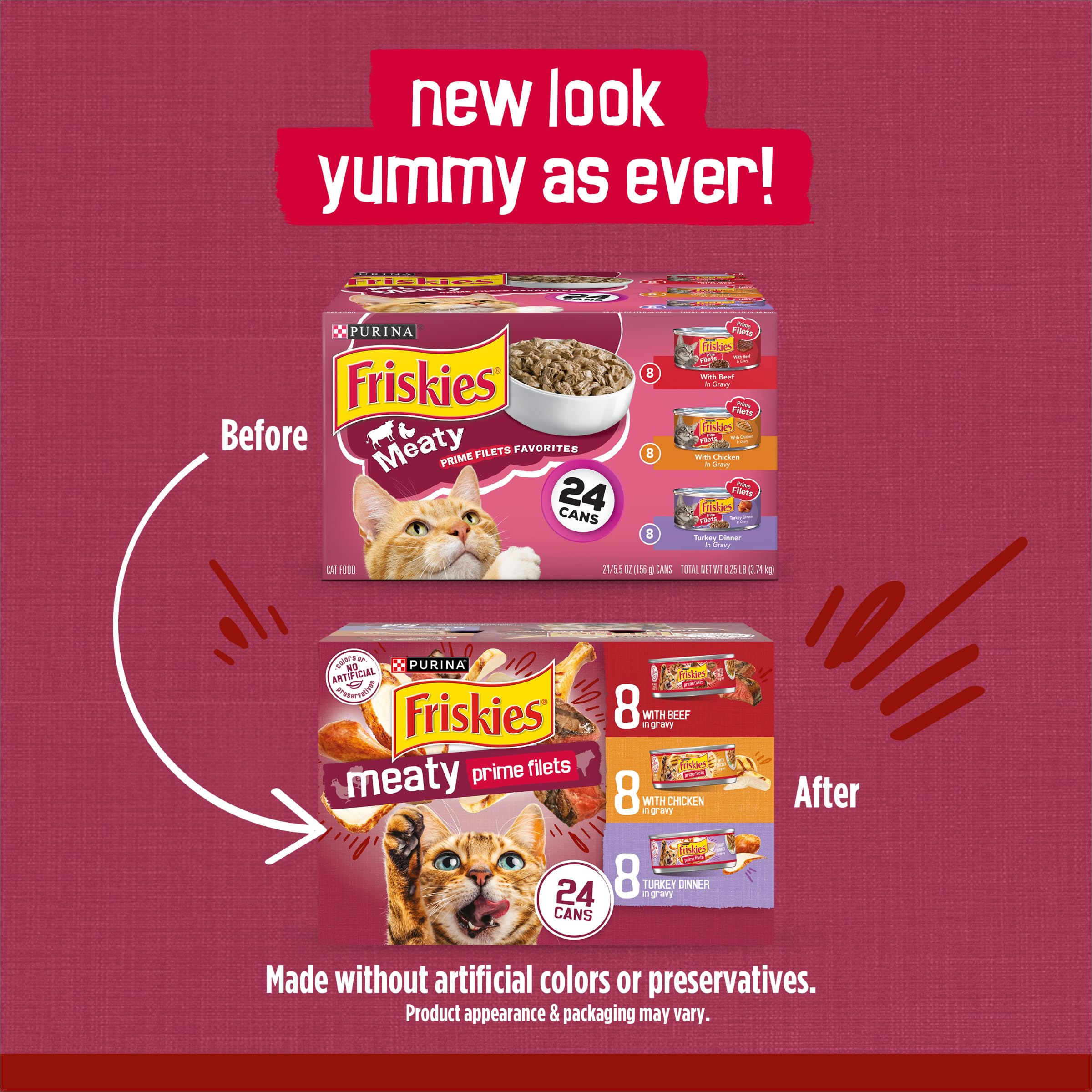 Purina Friskies Gravy Wet Cat Food Variety Pack - Prime Filets Meaty Favorites (24 Pack, 5.5 oz Cans) - Delicious & Nutritious Wet Food for Adult Cats - Perfect for Mealtime, Treats & Picky Eaters