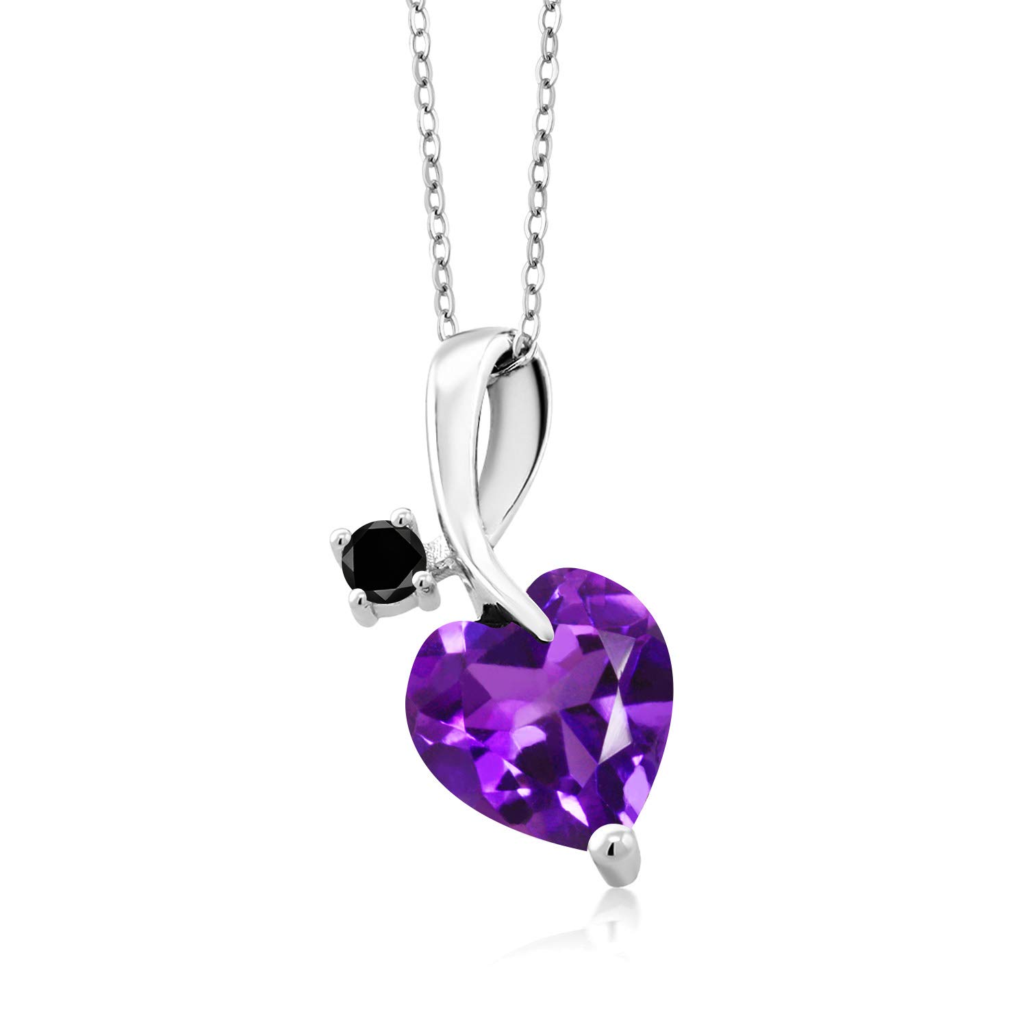 2.40 Ct Heart-Shaped Purple Amethyst & Black Diamond Pendant in 925 Sterling Silver | Elegant Jewelry Gift for Women, Valentine's Day & Anniversary | Gem Stone King