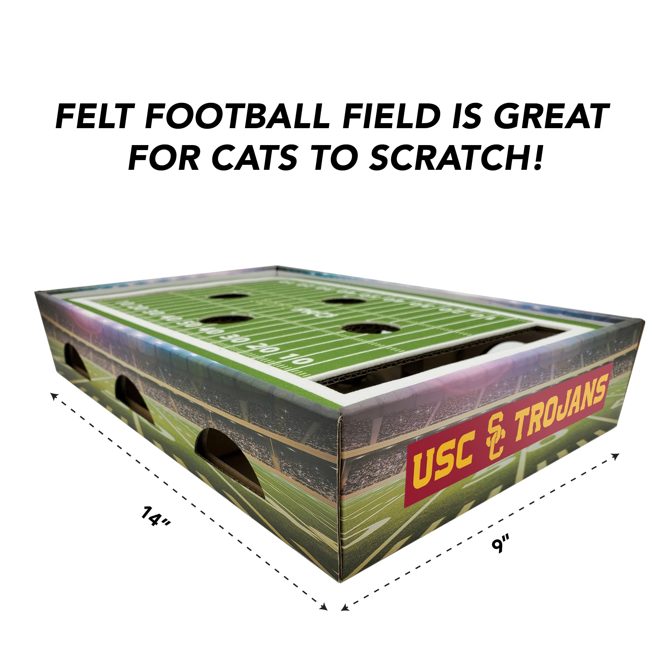 NCAA USC Trojans Cat Scratcher Box - Football Field Designed Cat Toy & Lounge for Game Day - Durable Pet Scratcher with Fun Design - Perfect for Playtime, Training & Home Decor