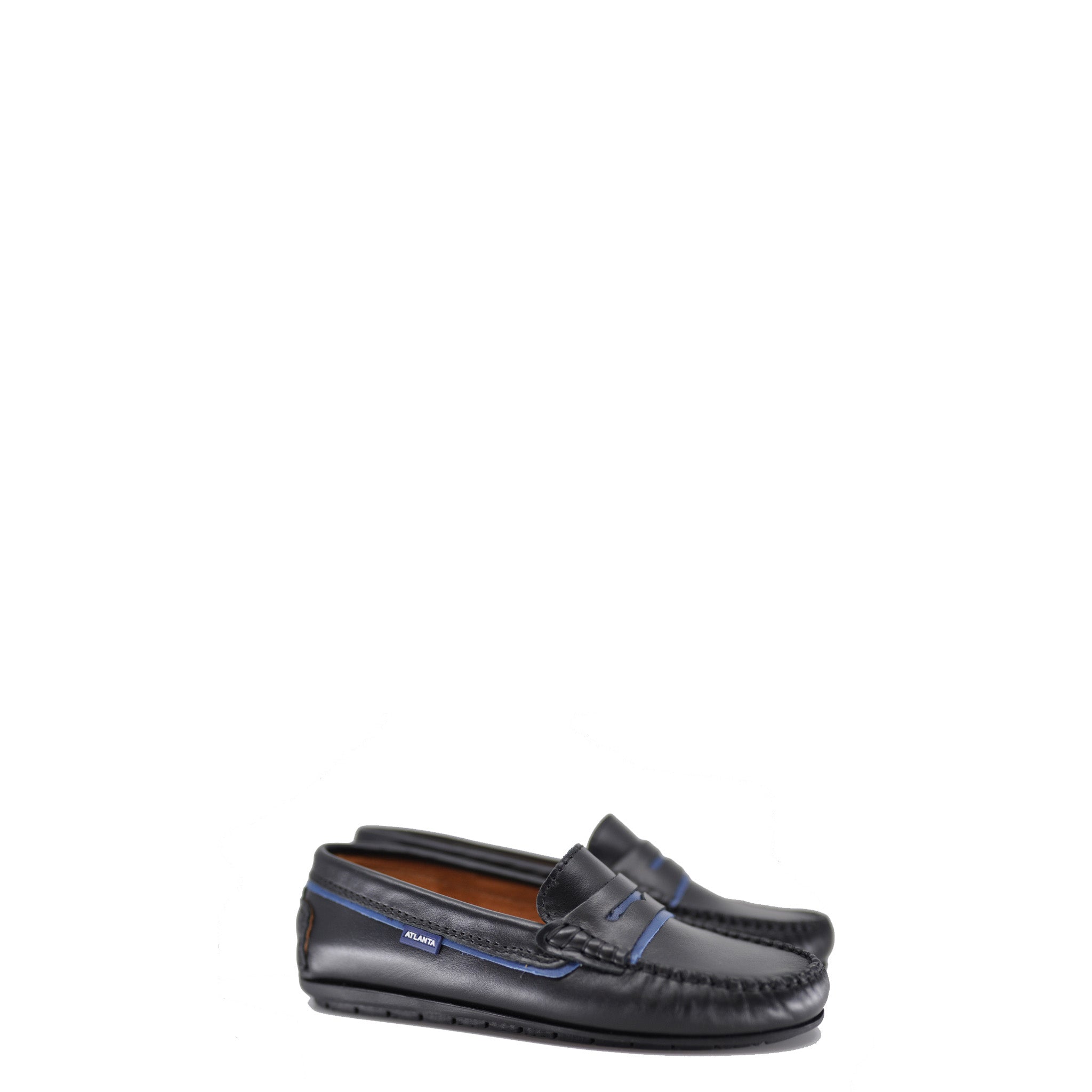 Atlanta Black & Blue Leather Penny Loafers for Men | Comfortable Moccasin Style Slip-On Shoes for Business, Casual & Office Wear