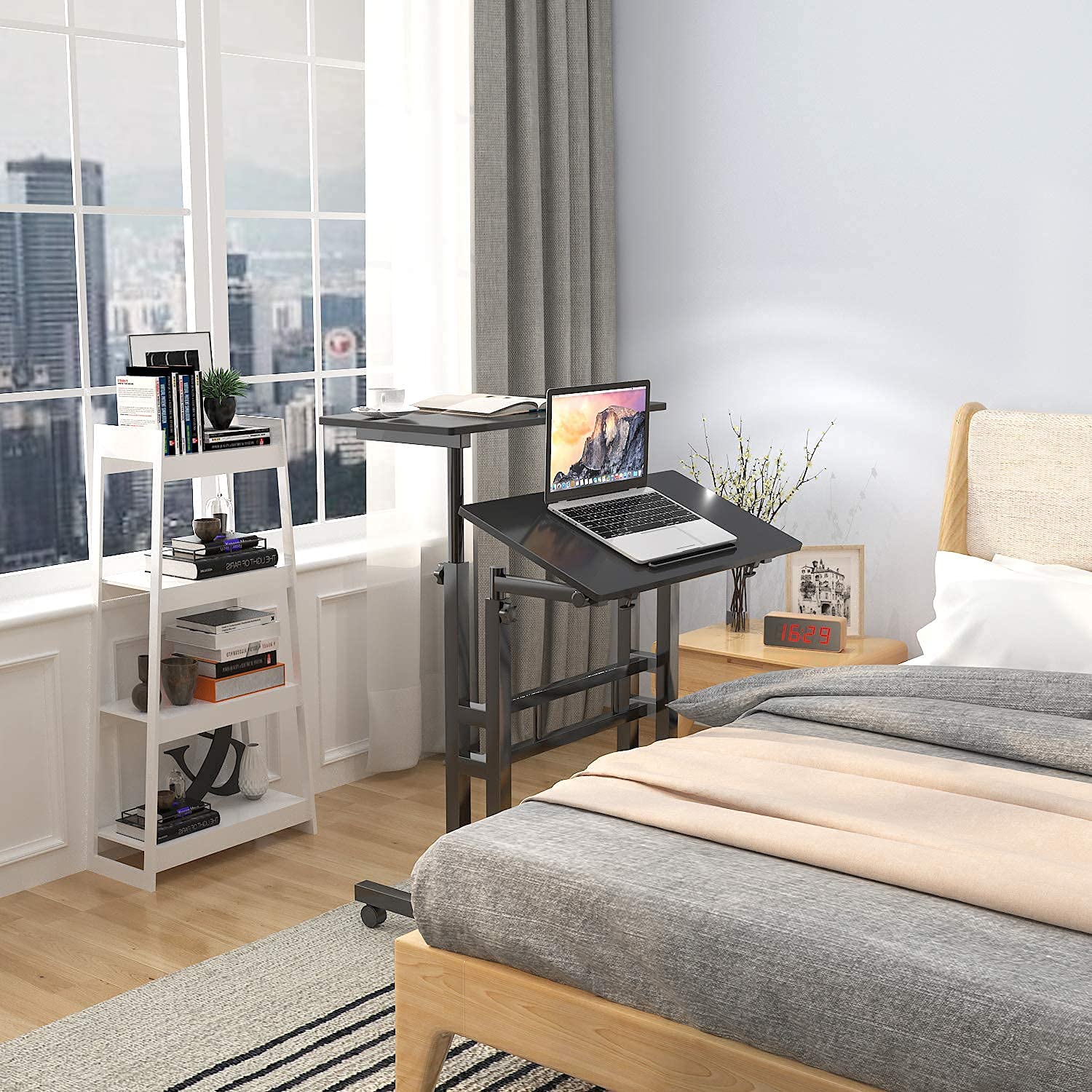 Adjustable Mobile Standing Desk on Wheels - Black 101-BK for Home & Office