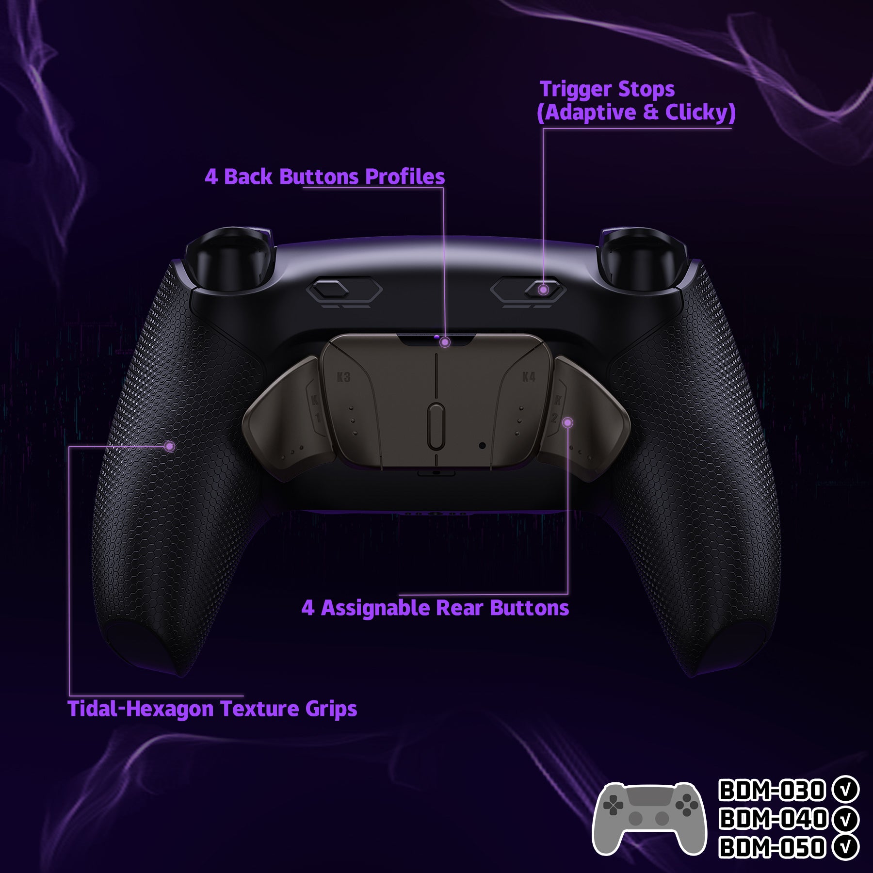 eXtremeRate Real Metal Buttons (RMB) RISE4 Plus MAX Back Paddles Kit with Clicky Trigger Stops & Rubberized Grip for PS5 Controller BDM-030/040/050 - Black | Premium Gaming Accessories for Competitive Play & Enhanced PS5 Experience