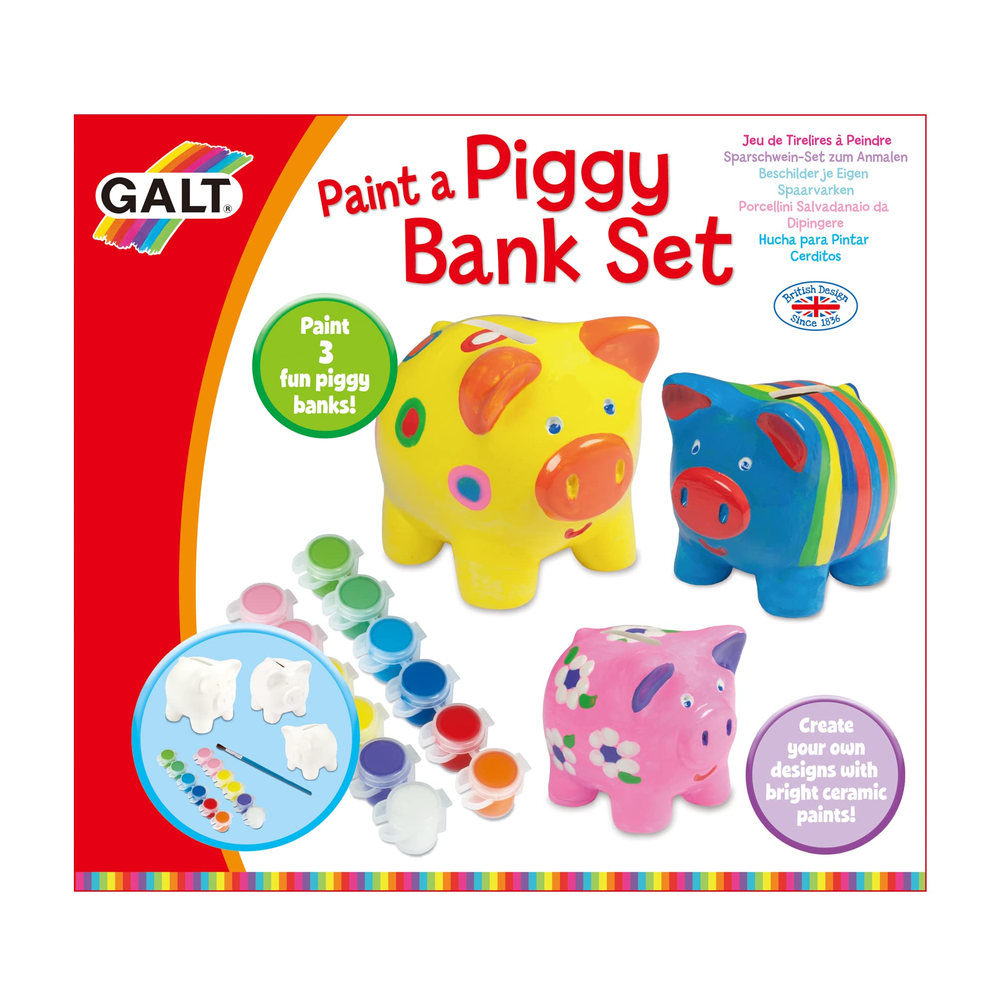 Galt Toys Paint A Piggy Bank Set - DIY Ceramic Piggy Bank Kit for Kids, Fun Arts & Crafts Activity for Children - Perfect for Birthday Gifts & Creative Playtime