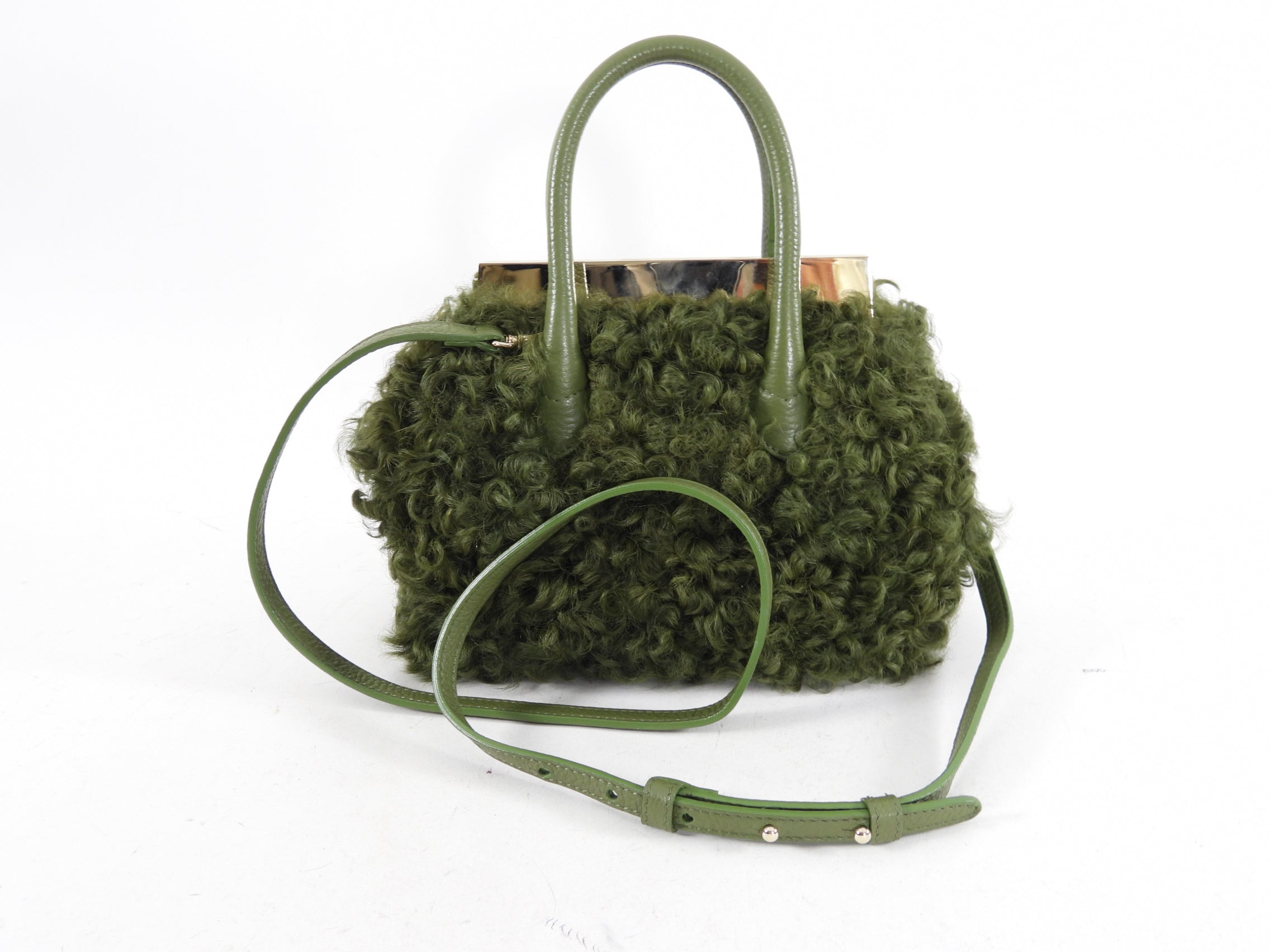 Dee Ocleppo Green Shearling Two-Way Handbag - Stylish & Versatile Crossbody & Shoulder Bag for Women | Perfect for Work, Travel & Everyday Use