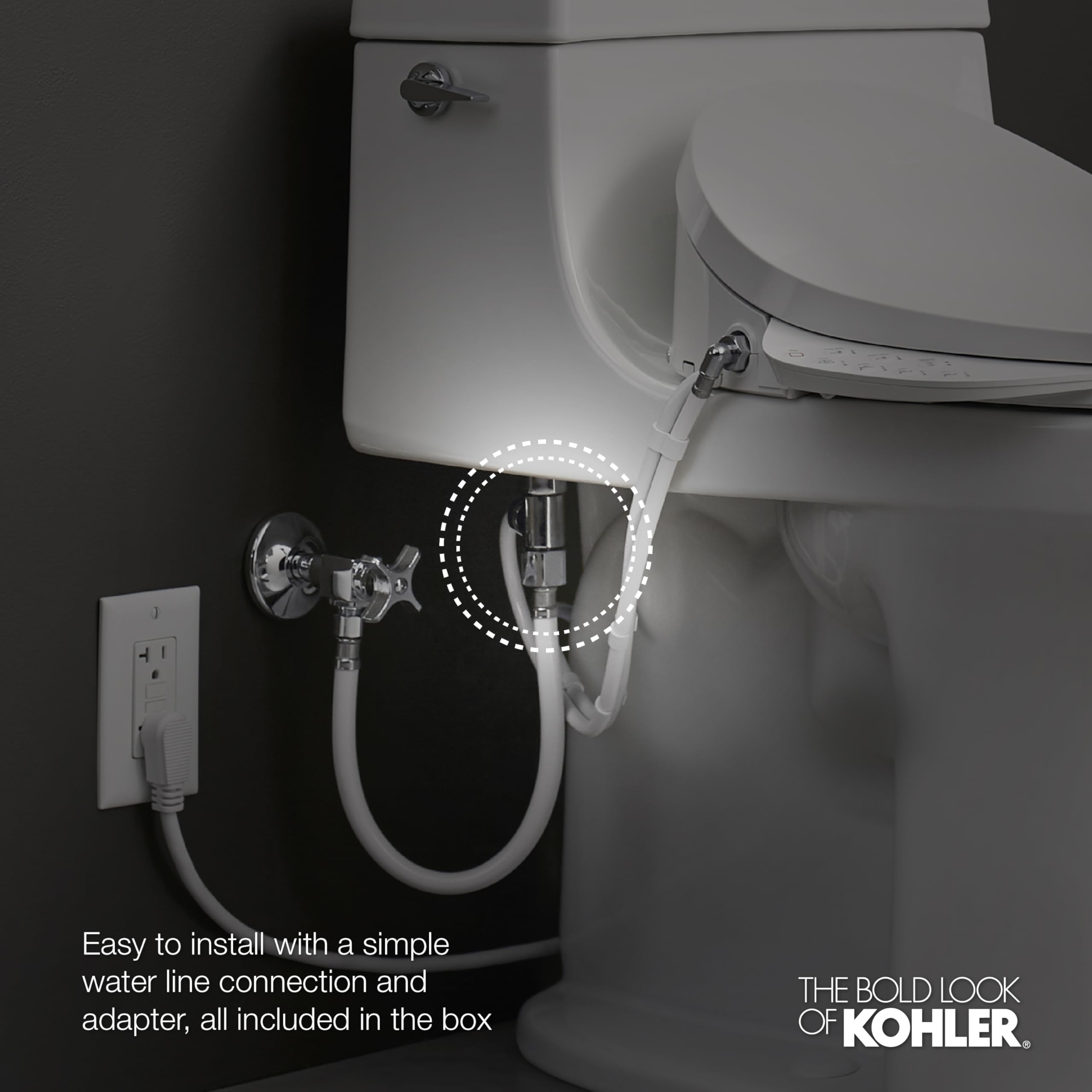 KOHLER Purewash E580 Round Bidet Toilet Seat - White, Quiet-Close Lid, Self-Cleaning Nozzle, Adjustable Water Pressure & Temperature - Perfect for Modern Bathrooms & Luxury Home Upgrades