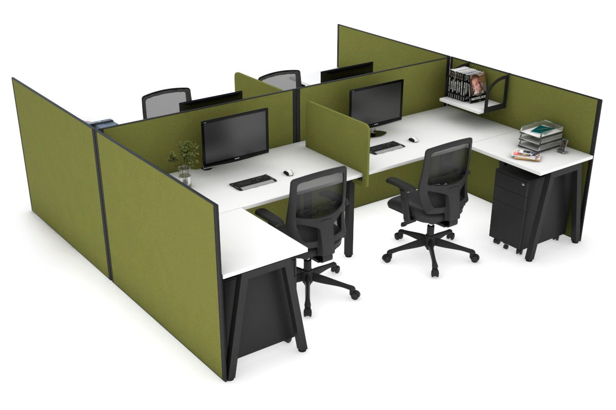 Quadro A Legs 4-Person Corner Workstation - H-Shaped Black Frame Office Desk [1800L x 1800W with Cable Management] for Team Collaboration & Open Office Spaces