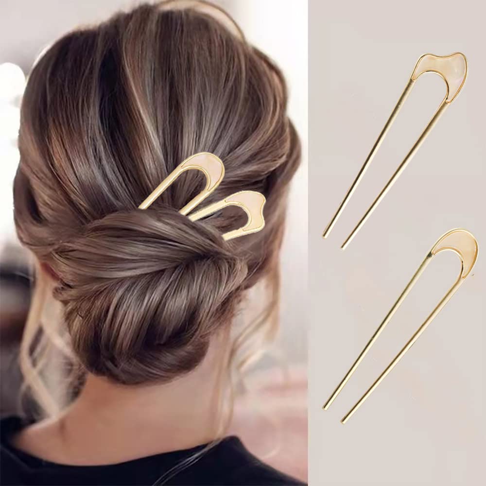 3 Pack Gold U-Shaped Hair Pins for Women - French Bun & Chignon Styling