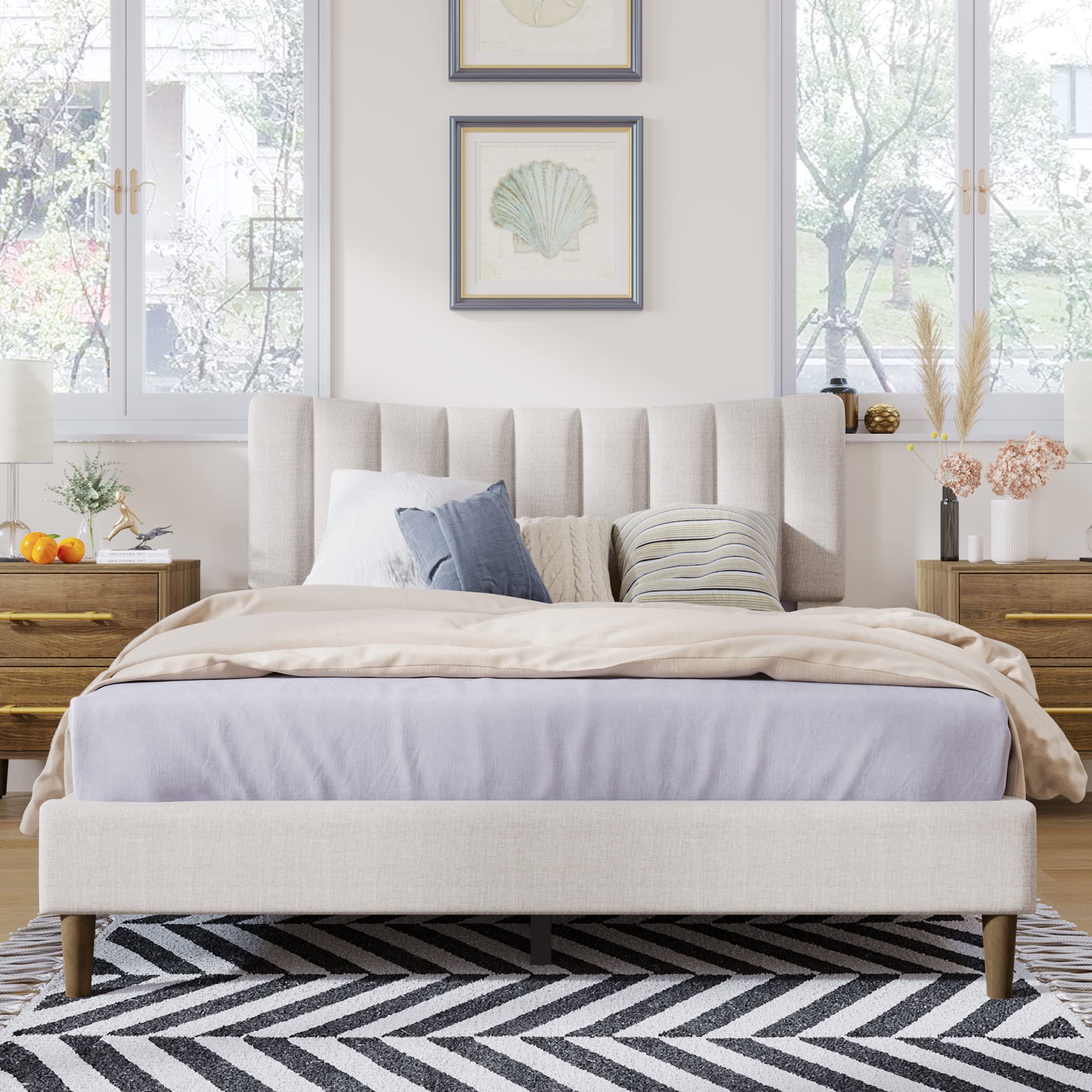 Modern Upholstered Queen Bed Frame with Tufted Headboard - Wooden Slat Support, No Box Spring Needed, Cream Platform Bed for Master Bedroom & Guest Room | Perfect for Contemporary Home Decor & Small Space Living