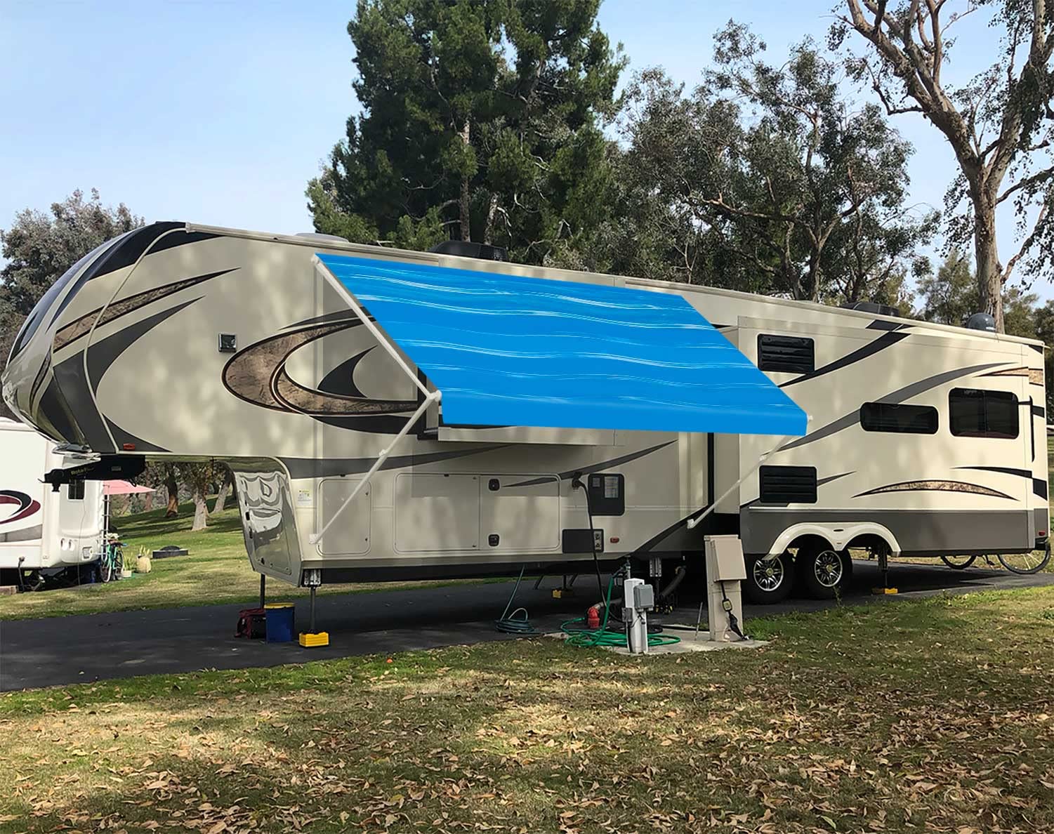 Leaveshade RV Awning Fabric Replacement - Heavy Duty Vinyl Coated Polyester Camper Trailer Cover 17'3