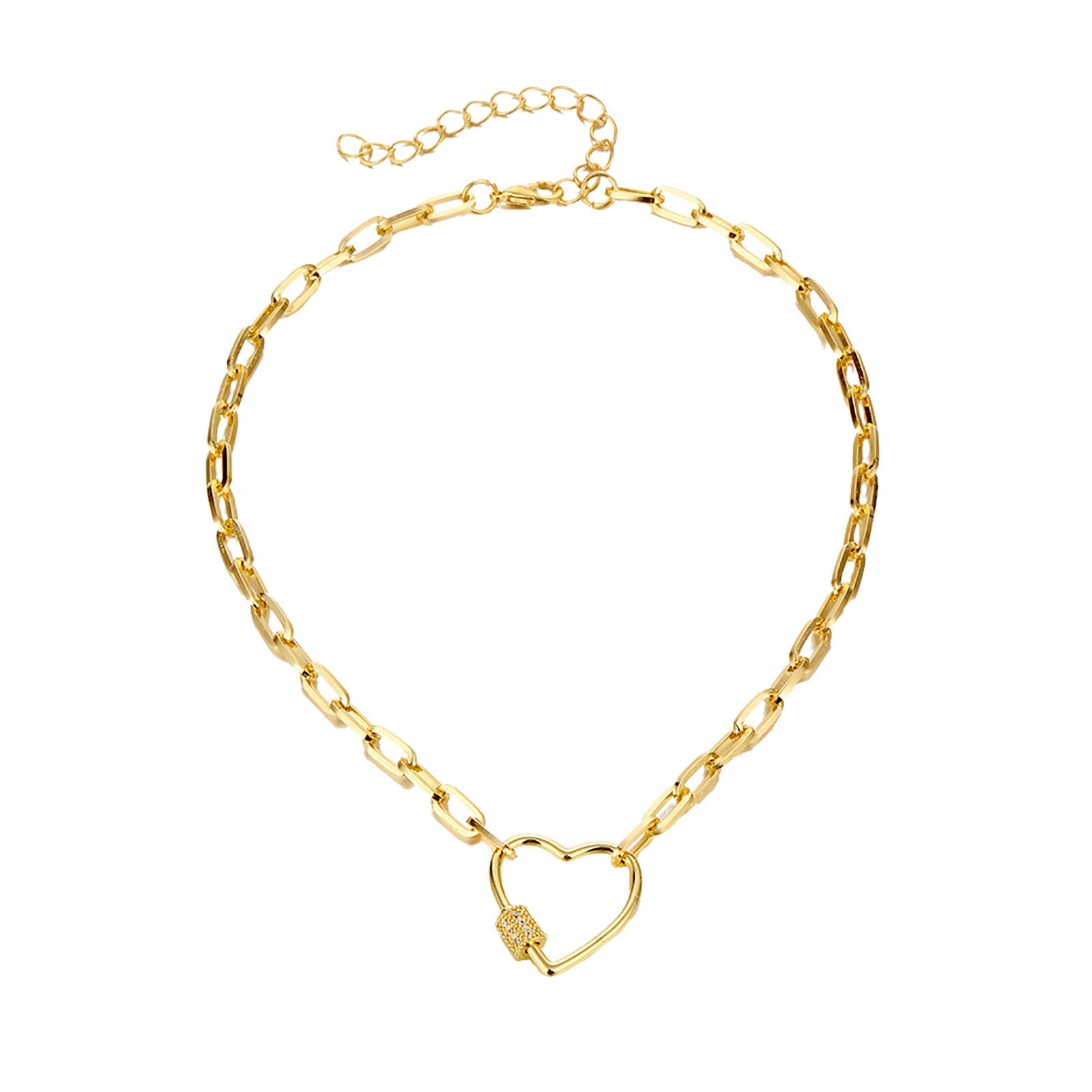 Elegant Diamond Heart Pendant Necklace for Women - Thick Chain Statement Jewelry for Winter & Autumn - Perfect for Date Nights, Parties & Gifting