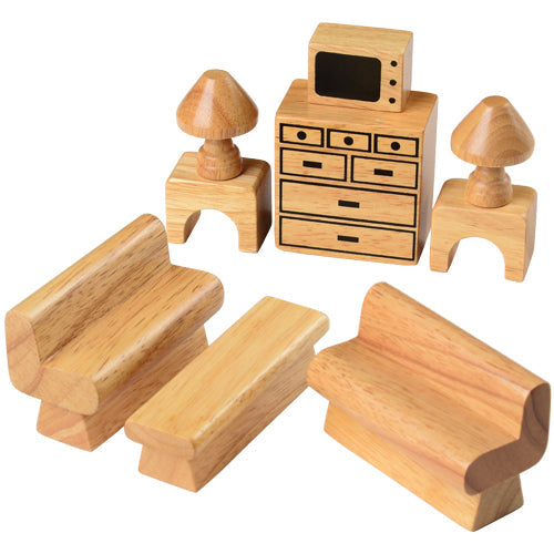 Premium Hardwood Dollhouse Furniture Set - Miniature Living Room Sofa, Chair & Table - Perfect for Dollhouse Decor, Kids Play & Collectors Display