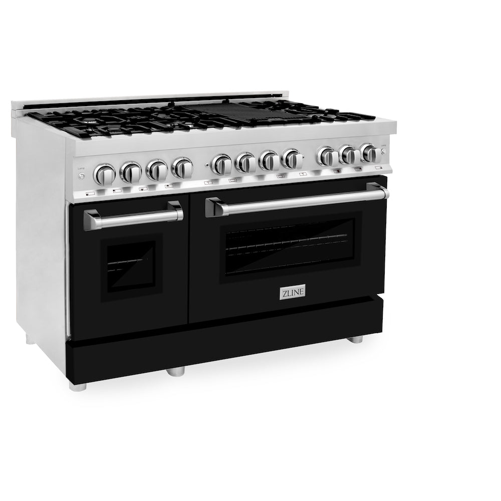 ZLINE 48-Inch 6.0 cu. ft. Dual Fuel Range with 7-Burner Gas Cooktop & 2 Electric Ovens - Stainless Steel with Black Matte Doors (RA BLM 48) - Perfect for Professional Home Kitchens & Gourmet Cooking