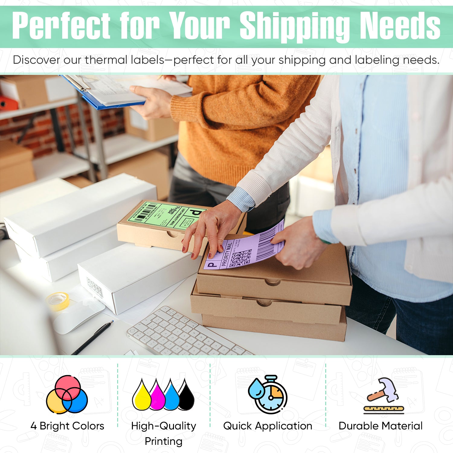 4x6 Green Thermal Labels for Shipping - Fanfold Design (500 Count) - Perfect for USPS, UPS, FedEx & E-Commerce Shipping Labels