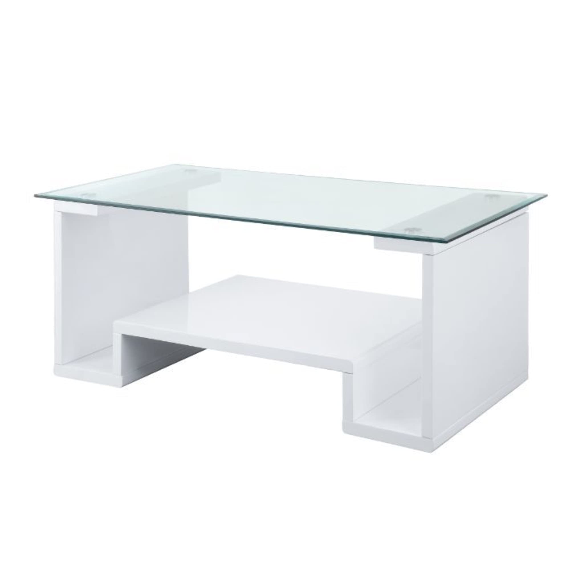 Modern Glass Coffee Table with White High Gloss Finish - Stylish Living Room Centerpiece for Home Decor & Small Space Furniture