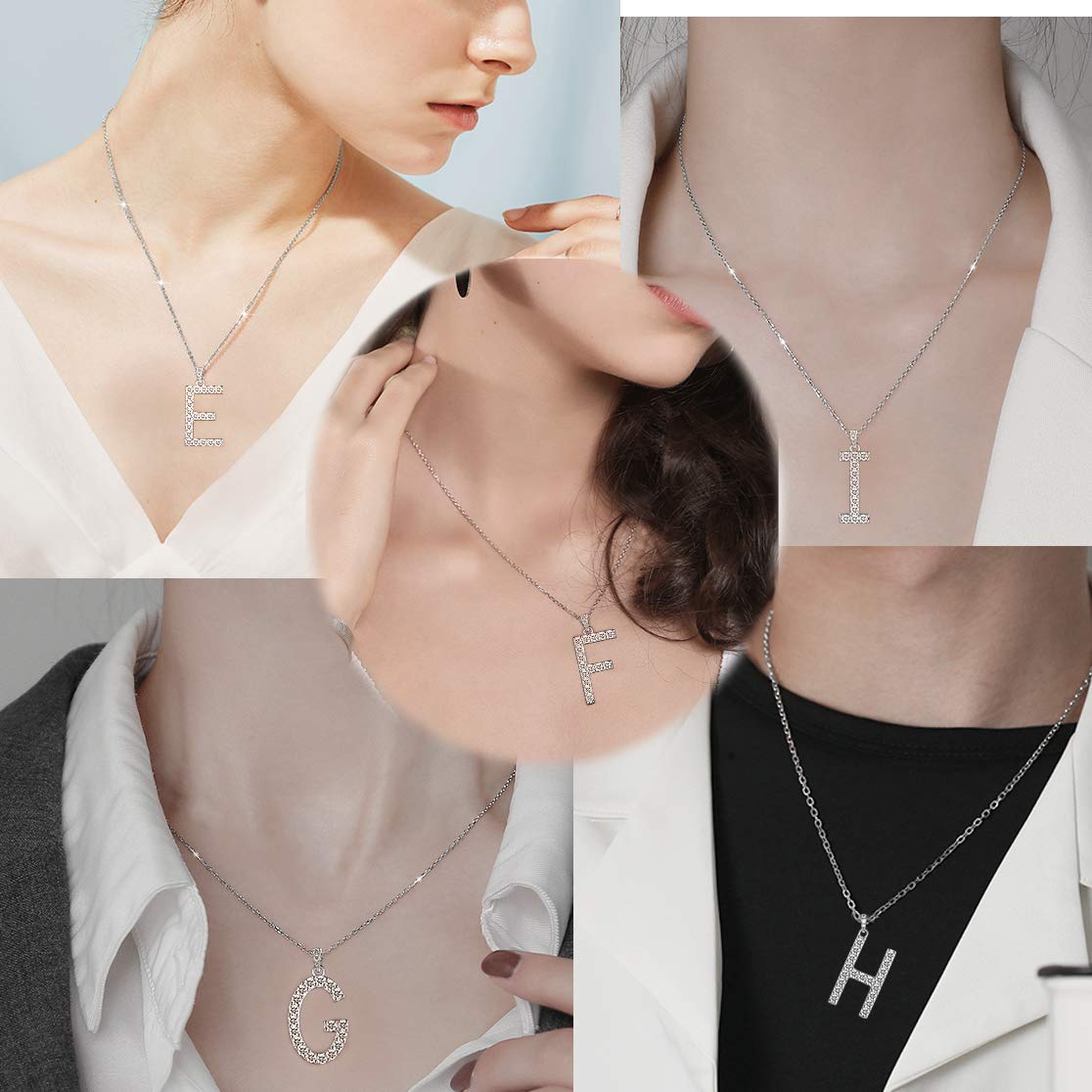 18K White Gold Plated Initial Letter Pendant Necklace - 925 Sterling Silver Cubic Zirconia Monogram Jewelry for Men & Women | Personalized Birthday Gift for Her/Him with Gift Box | Perfect for Anniversaries, Graduation & Special Occasions