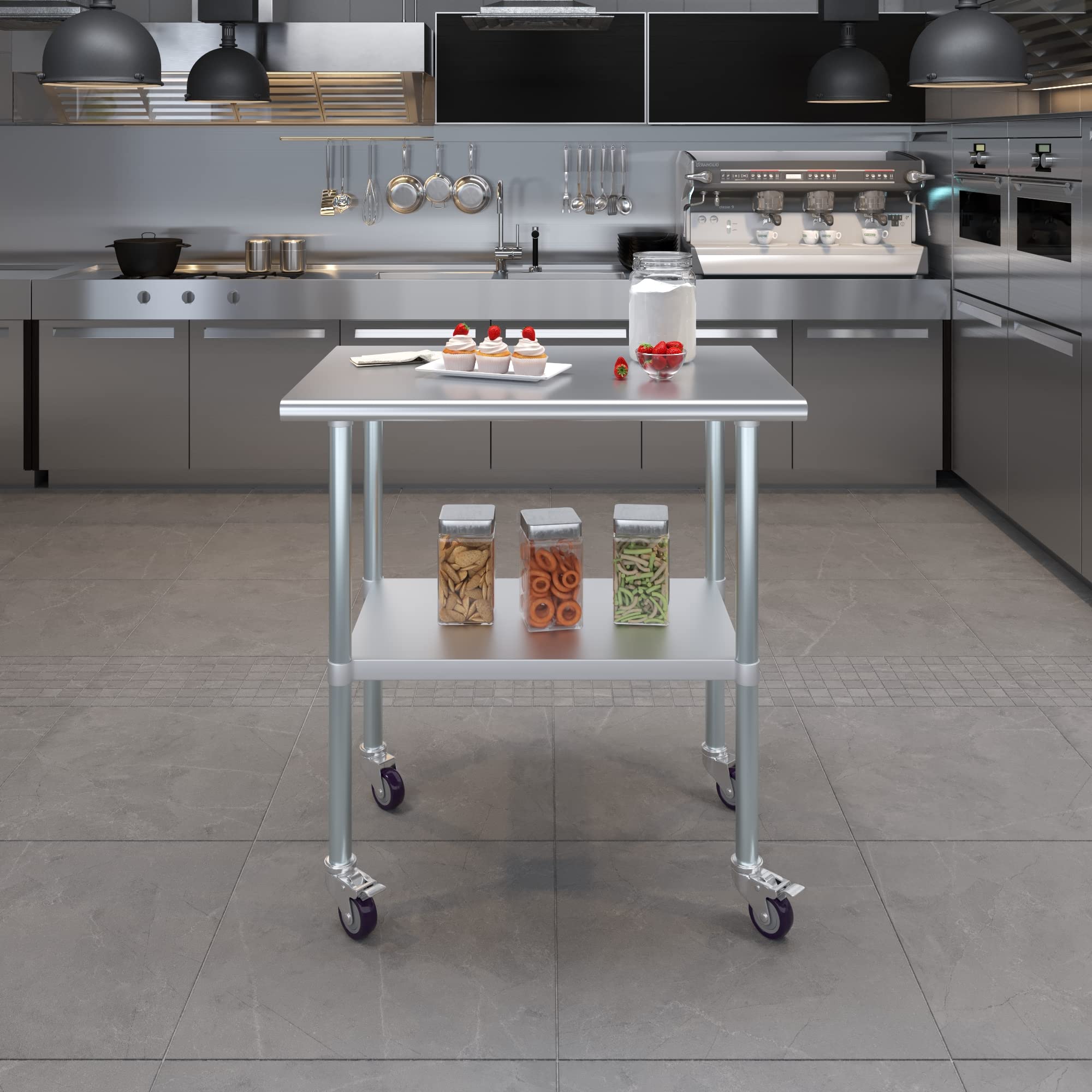 AmGood Stainless Steel Work Table with Wheels - Heavy Duty Metal Utility Table, 36