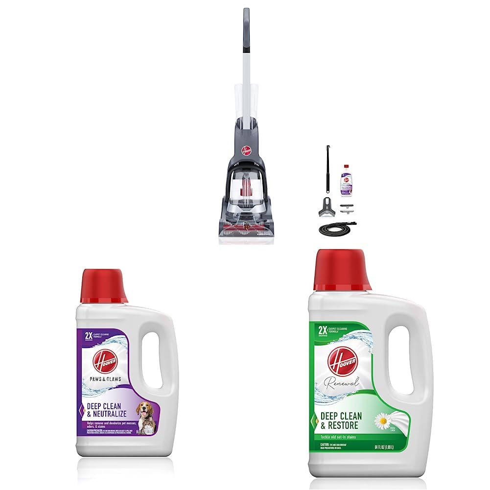 Hoover PowerDash Pet Advanced Compact Carpet Cleaner Machine with Paws & Claws Deep Cleaning Shampoo & Renewal Shampoo - Stain Guard for Pet Hair, Odor Removal - Perfect for Home, Office, and Pet Areas