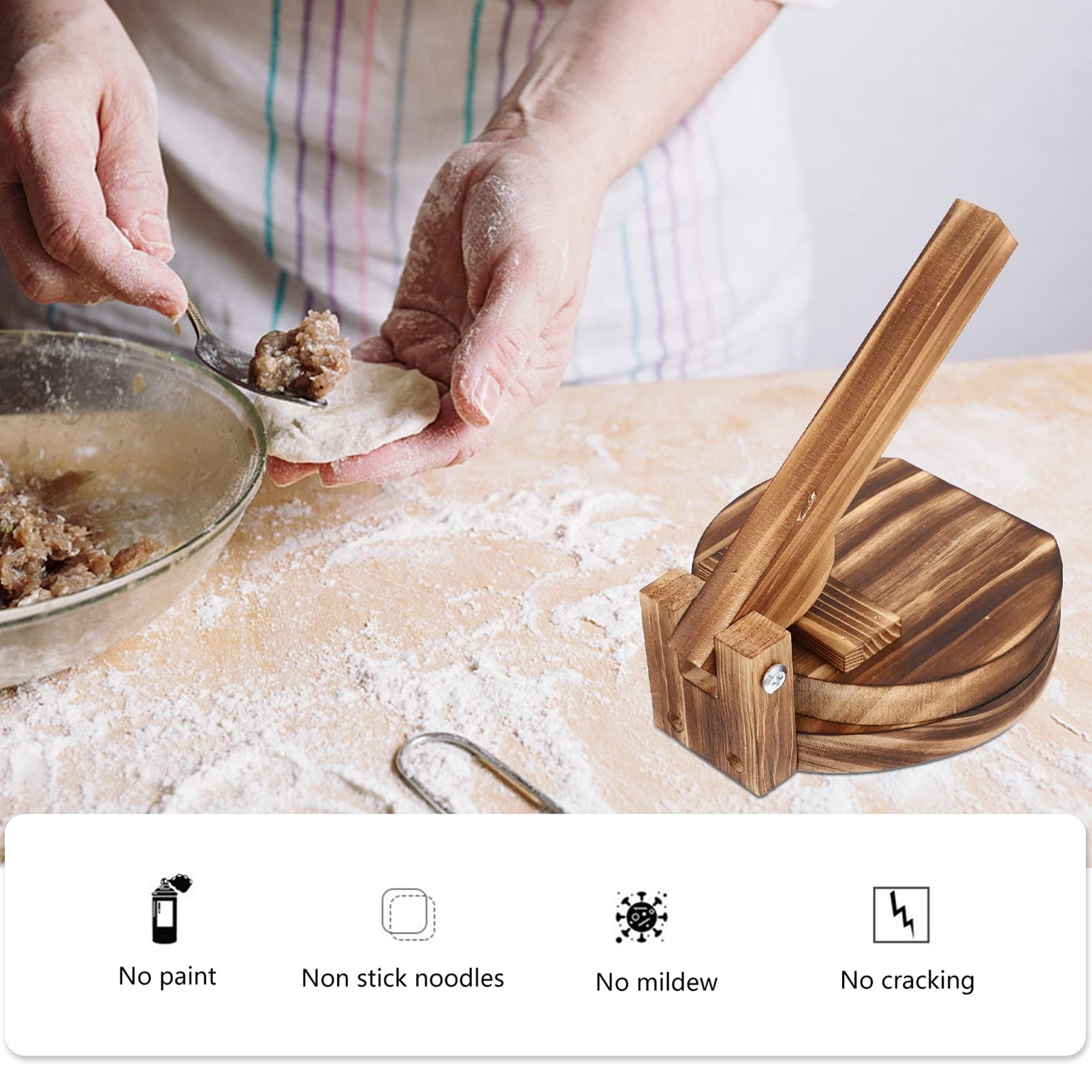 Cabilock Wooden Tortilla Press & Dumpling Maker - Handmade Dough Press for Tacos, Dumplings, Roti & Pasta - Perfect for Home Cooking & Mexican/Asian Cuisine