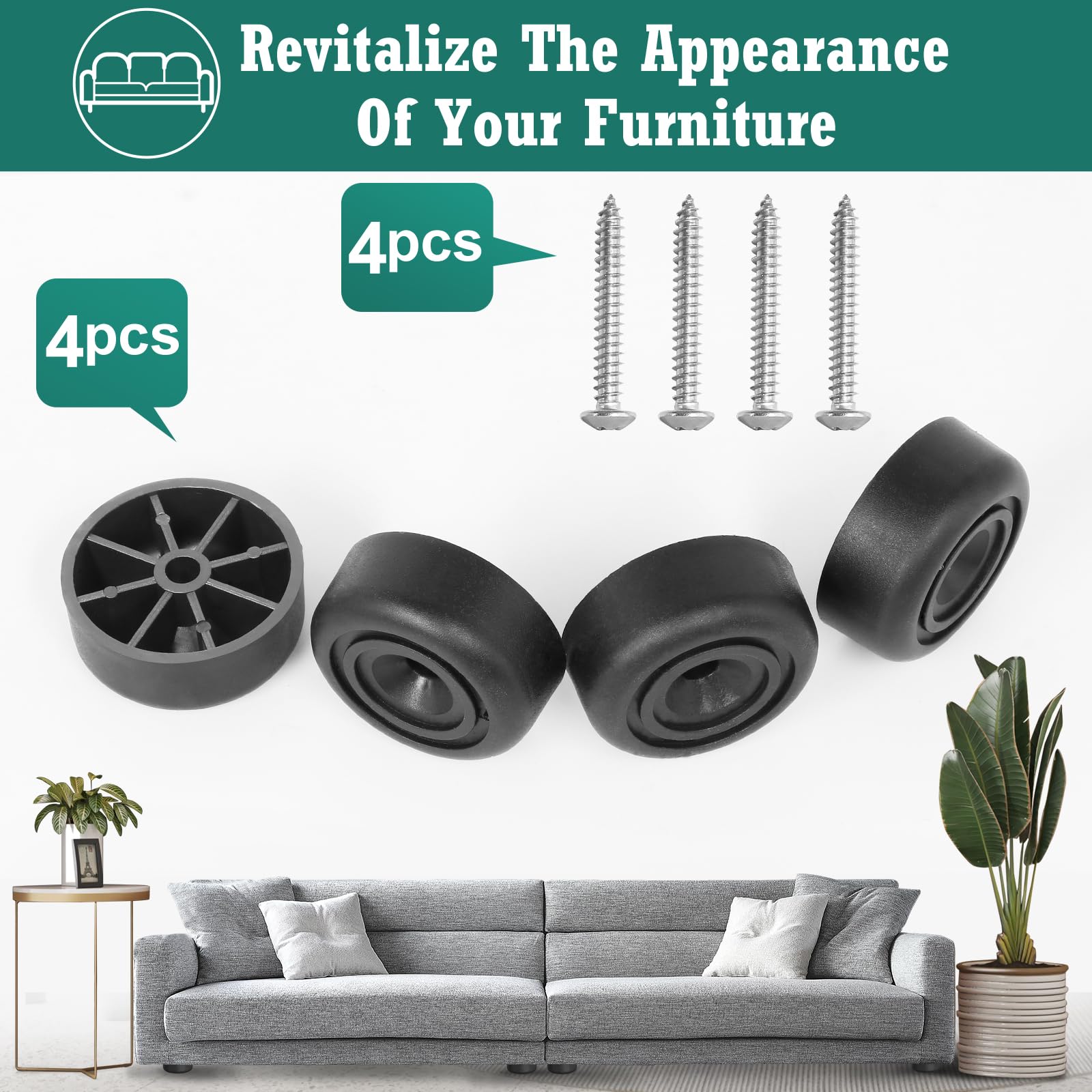 1/2 Inch Black Plastic Furniture Legs - Screw-in Round Tapered Replacement Legs for Couch, Sofa & Table (Pack of 4) - Perfect for DIY Furniture Repair & Home Decor Upgrade