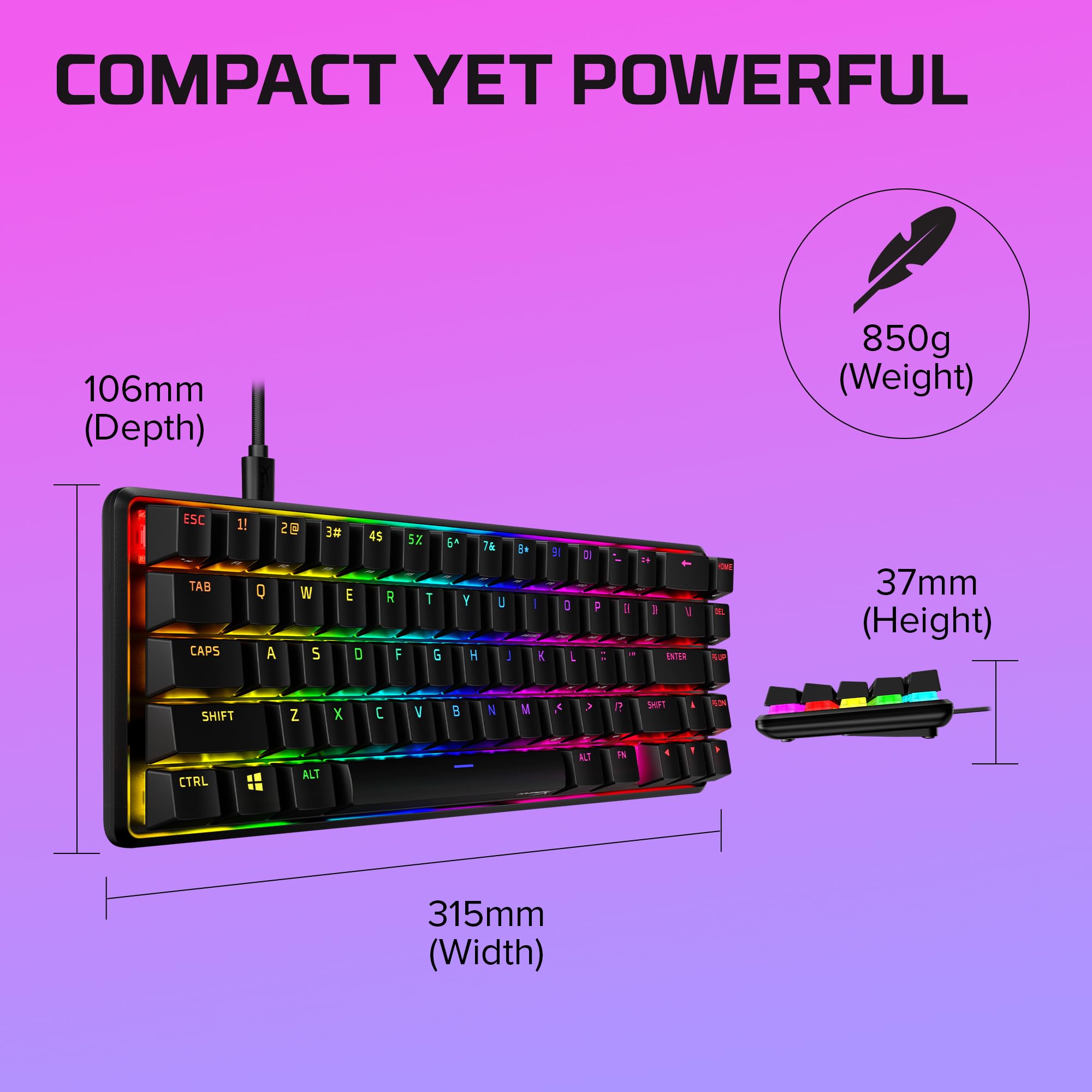 HyperX Alloy Origins 65 Mechanical Gaming Keyboard - Compact 65% Form Factor with Tactile Aqua Switches | Double Shot PBT Keycaps & RGB Backlit | NGENUITY Software Compatible | Perfect for Esports, Streaming, and Office Work
