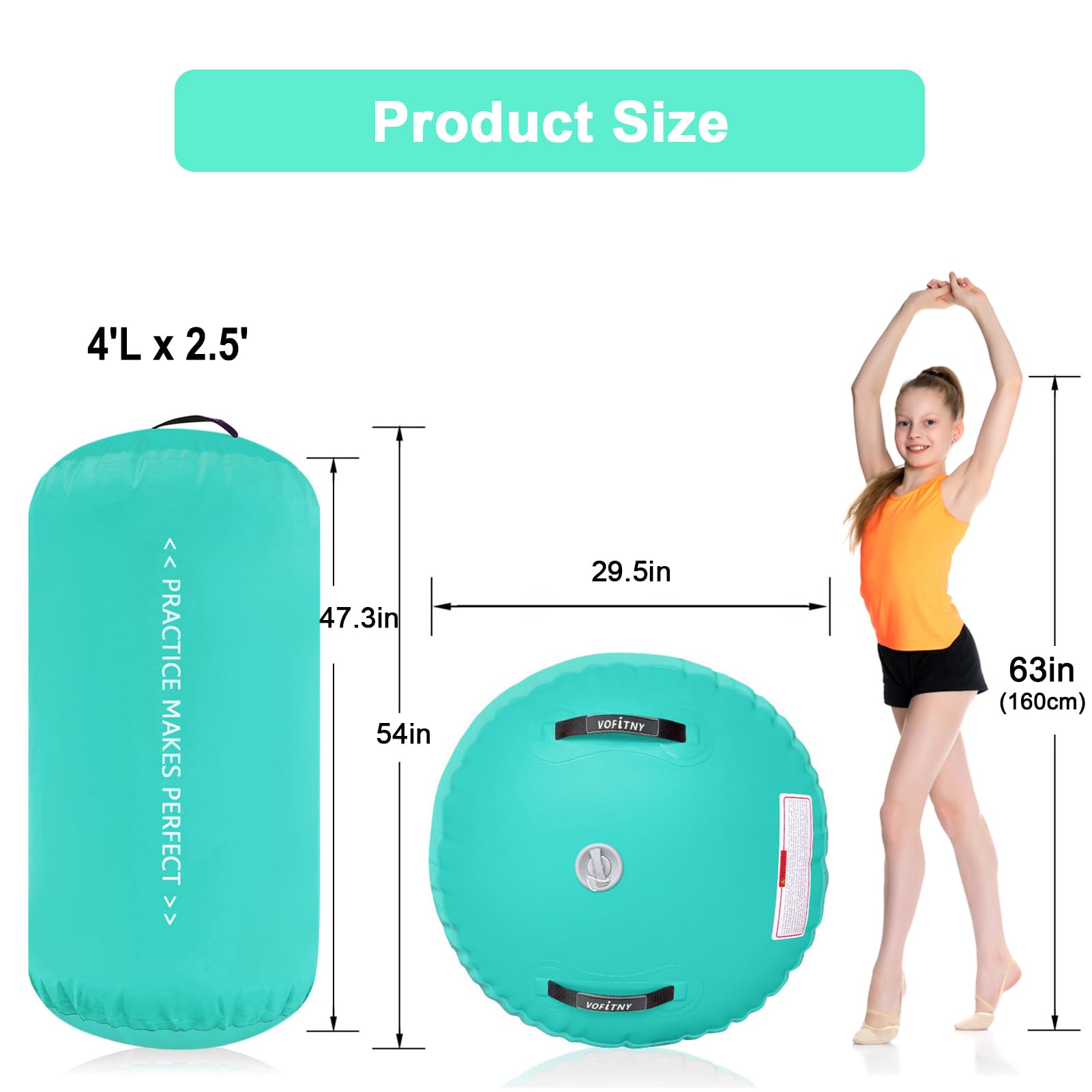 VOFiTNY 10ft Inflatable Gymnastics Air Mat with 4'L x 2.5'D Air Barrel - Portable Tumble Track for Home, Gym & Backyard Training | Perfect for Kids, Adults & Cheerleading Practice