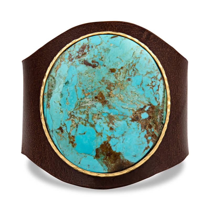 Handmade Genuine Leather Cuff Bracelet with Natural Turquoise Stone - Boho Chic Jewelry for Women, Perfect for Casual Wear, Music Festivals & Gift Giving