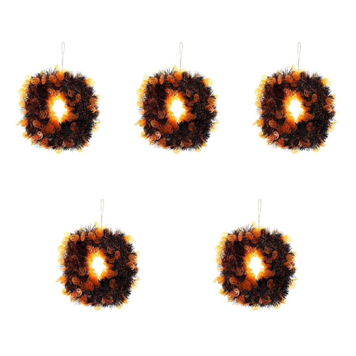 BESTOYARD 5 Pack Halloween Wreaths - Black Pumpkin Door Hanging Decor for Halloween Party, Front Door, Porch & Indoor Fall Decorations