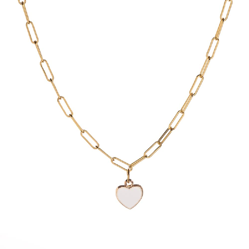 Elegant Pink Heart Paperclip Chain Necklace - Minimalist Dainty Jewelry for Women | 16+2 Inches Adjustable | Perfect for Valentine's Day, Anniversary Gifts & Everyday Wear