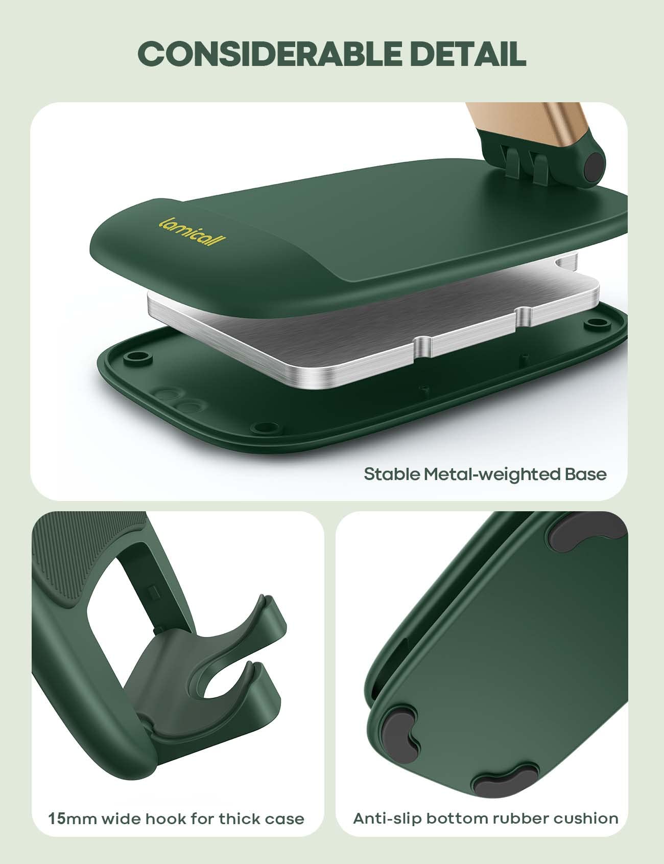Lamicall Adjustable Cell Phone Stand - Green Desk Phone Holder for iPhone & Smartphones, Office & Home Desk Accessories, Perfect for Video Calls, Watching Movies & Hands-Free Use