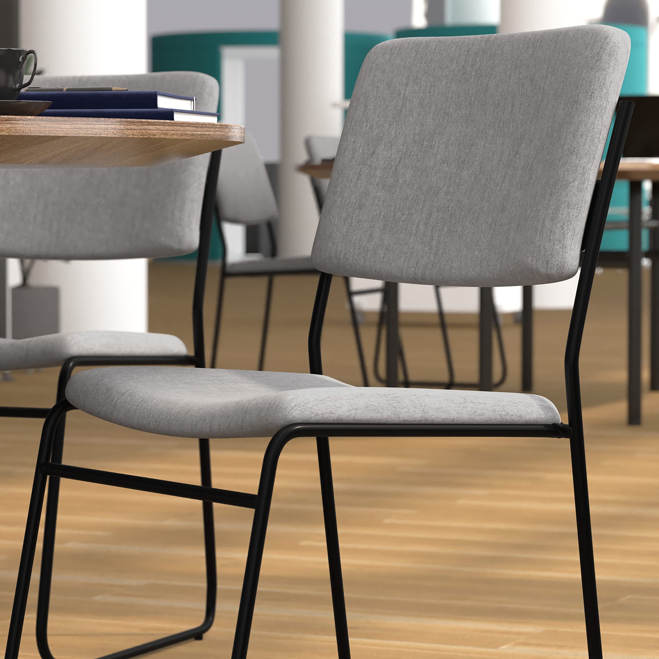 EMMA + OLIVER Egan Heavy Duty Stack Chair - Gray Full Back Ergonomic Office Chair with 880 lb Weight Capacity - Commercial Grade for Restaurants, Cafes, and Conference Rooms
