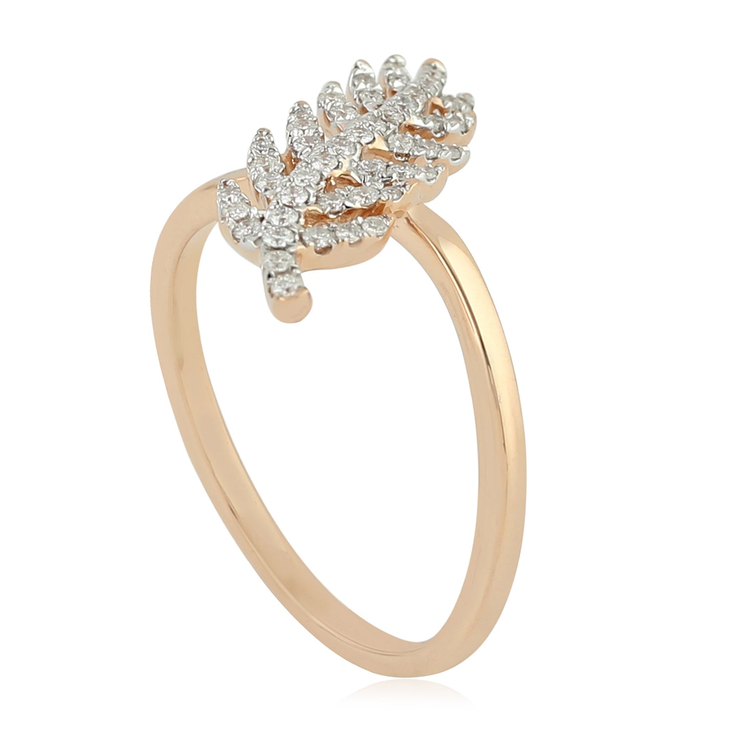18K Rose Gold Micro Pave Diamond Handmade Leaf Design Ring - Perfect for Weddings, Anniversaries & Special Occasions