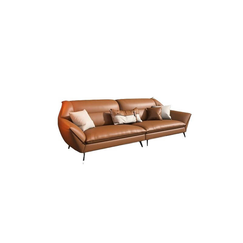 Mid Century Modern Sectional Sofa - Genuine Leather Cushion Back Sofa with Sloped Arms for Living Room, Lounge & Home Theater