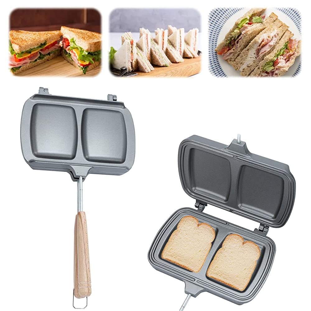 Double-Sided Cast Iron Sandwich Maker - Removable Handle for Pancakes, Toast & Omelets | Perfect for Camping, Breakfast & Quick Meals