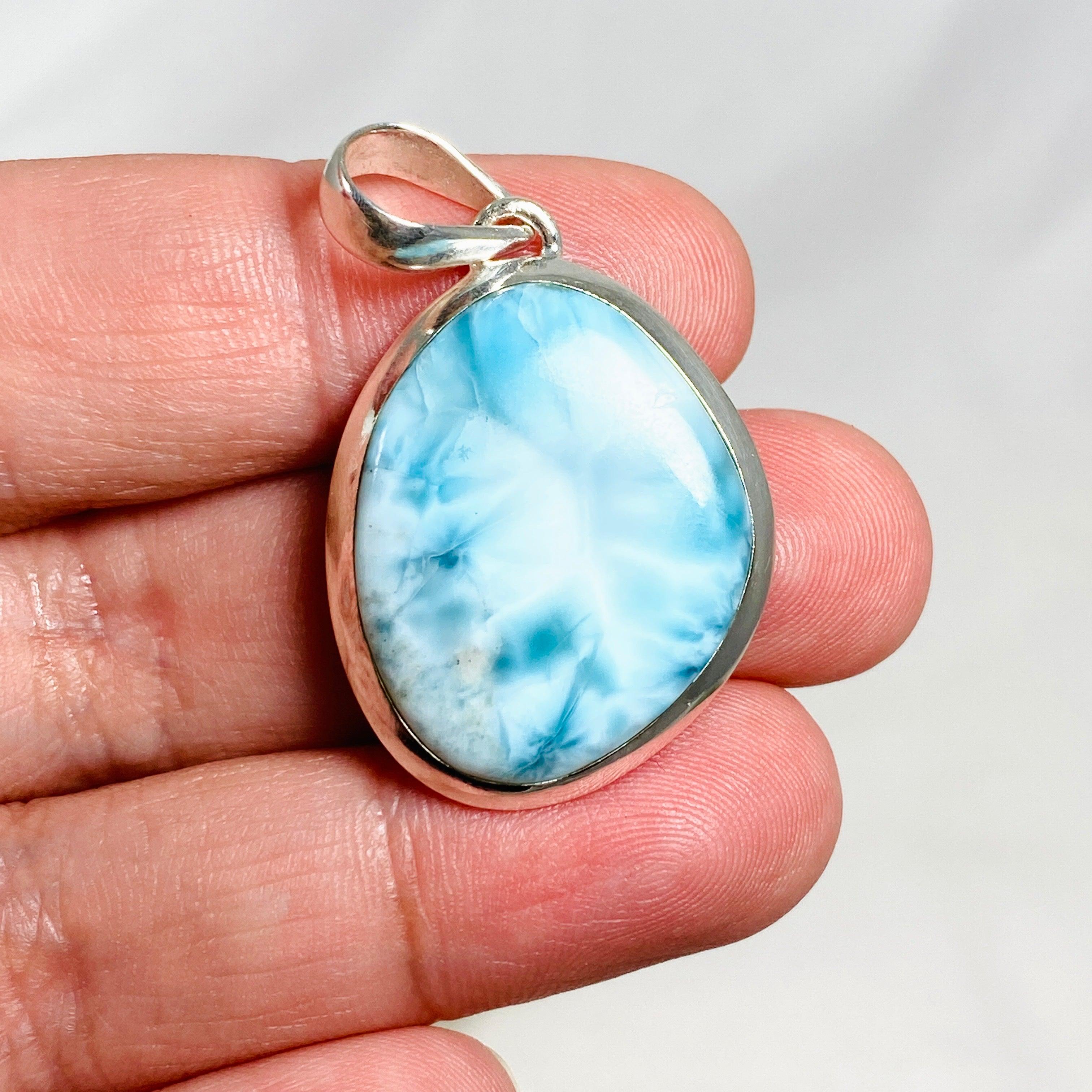 Larimar Oval Pendant Necklace - Genuine Blue Stone Jewelry - KPGJ4168 - Perfect for Beach Vacations & Boho Fashion