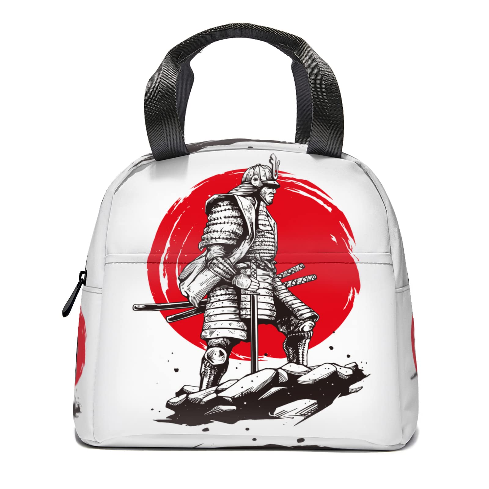 Japanese Samurai Warrior Lunch Tote Bag - Insulated Reusable Lunch Box with Front Pocket for Men & Women | Perfect for School, Office, Picnic & Daily Commute