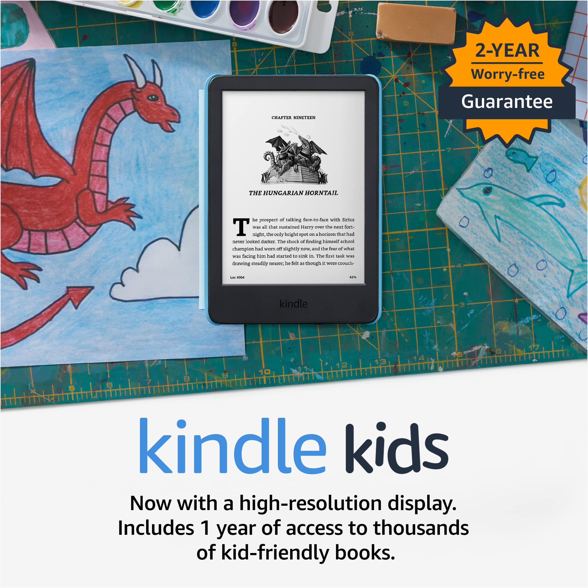 Kindle Kids E-Reader (2022 Model) - Includes 1000+ Free Books, Protective Cover & 2-Year Warranty - Space Whale Design - Perfect for Young Readers & Homeschooling