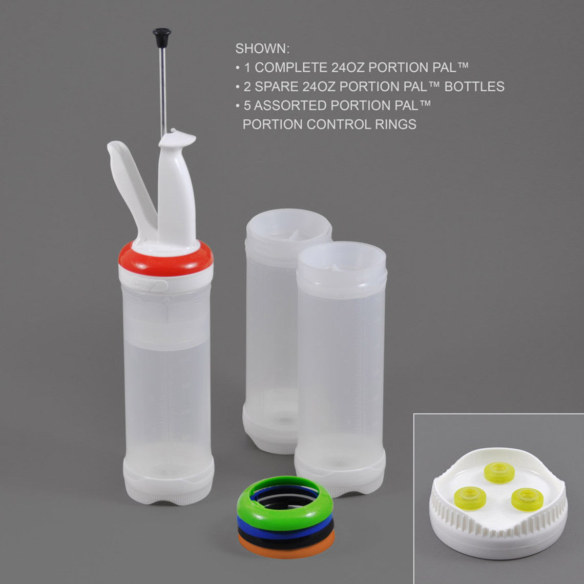 Fifo Portion Pal 24 Oz Squeeze Bottle Kit with 3 Valve Cap & 5 Assorted Rings - Yellow | Perfect for Condiments, Sauces, and Kitchen Organization