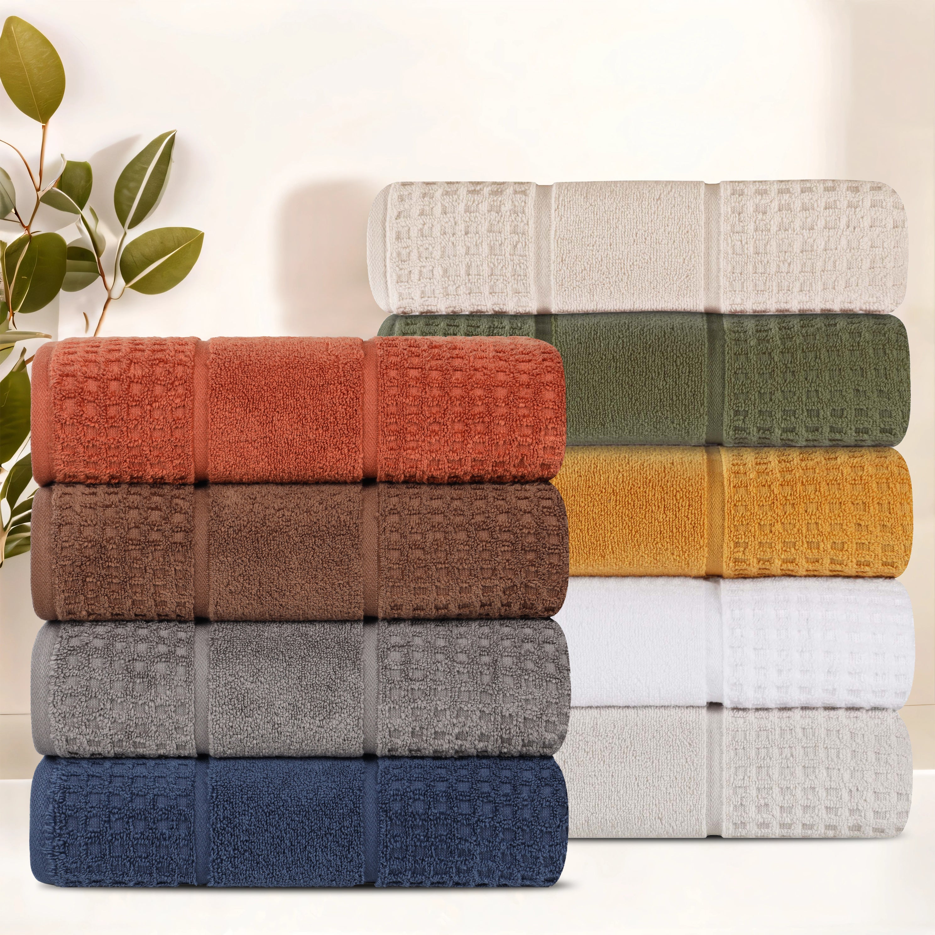 Premium Zero Twist Cotton Waffle Bath Towels - Ultra Soft & Absorbent Honeycomb Weave - Set of 3 for Spa, Bathroom & Beach Use