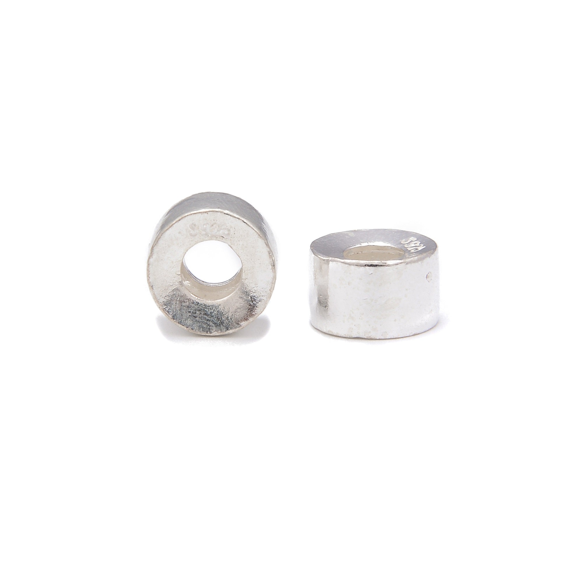 925 Sterling Silver Large Hole Rondelle Beads 6.5x11mm - 2pcs per Bag for Jewelry Making, DIY Bracelets & Necklaces - Perfect for Beaders and Crafters