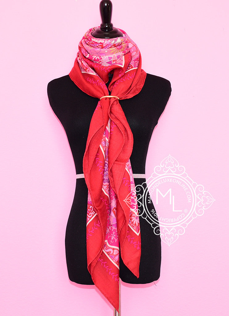 Hermes Aux Portes du Palais Framboise Rose Mauve Cashmere Shawl 140 GM - Luxury Women's Scarf for Elegant Outfits & Special Occasions