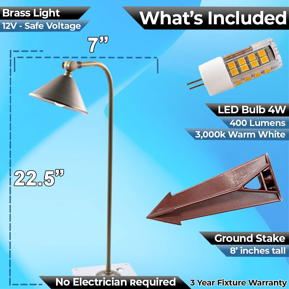 12V Brass LED Pathway Lights - 4W G4 Bulb Warm White Included - Outdoor Mushroom Security Garden Patio Lighting (2 Pack) - Durable & Energy Efficient for Walkways, Driveways & Landscape Decor