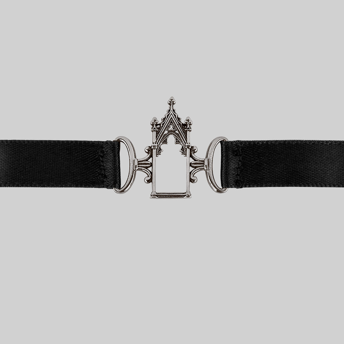 LENORE Gothic Arch Window Satin Choker Necklace in Silver | Elegant Victorian Gothic Jewelry for Women | Perfect for Halloween, Cosplay, and Gothic Fashion