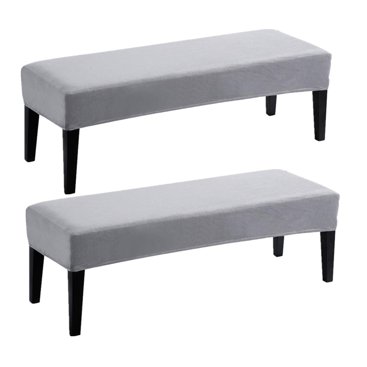 Velvet Dining Room Bench Covers - Soft Stretch Spandex Jacquard Slipcover, Removable & Washable Seat Protector for Living Room, Kitchen, Bedroom (Light Gray, Set of 2) - Perfect for Home Decor, Dining Sets & Furniture Protection